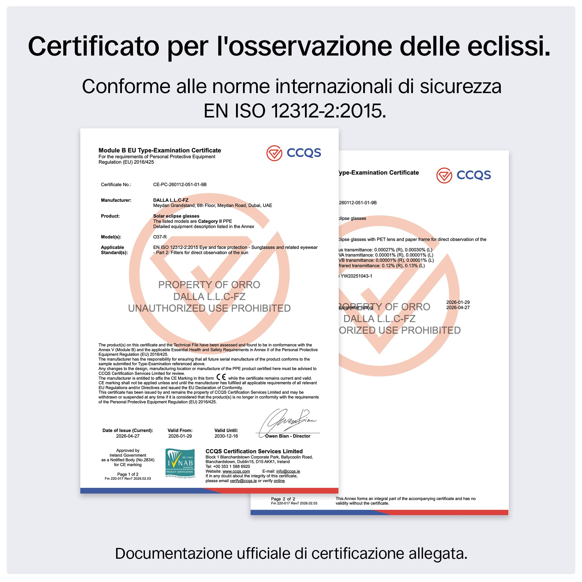 ORRO Classic Occhiali Eclissi Solare 2 Pezzi, Neri, per il 12 Agosto 2026, Protezione Oculare Certificata, EN ISO 12312-2:2015 Testati, Marchio CE per Osservazione Solare Sicura