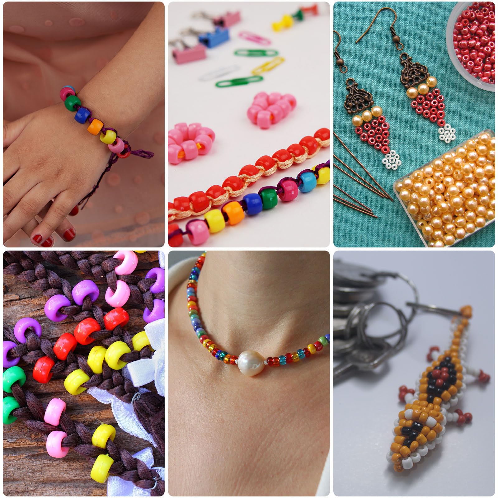 HARFINGTON 1000 cuentas de poni de 6 x 9 mm, 4 colores surtidos, acrílico, cuentas de plástico a granel, rojo, amarillo, naranja, blanco para collares, llaveros, fabricación de joyas