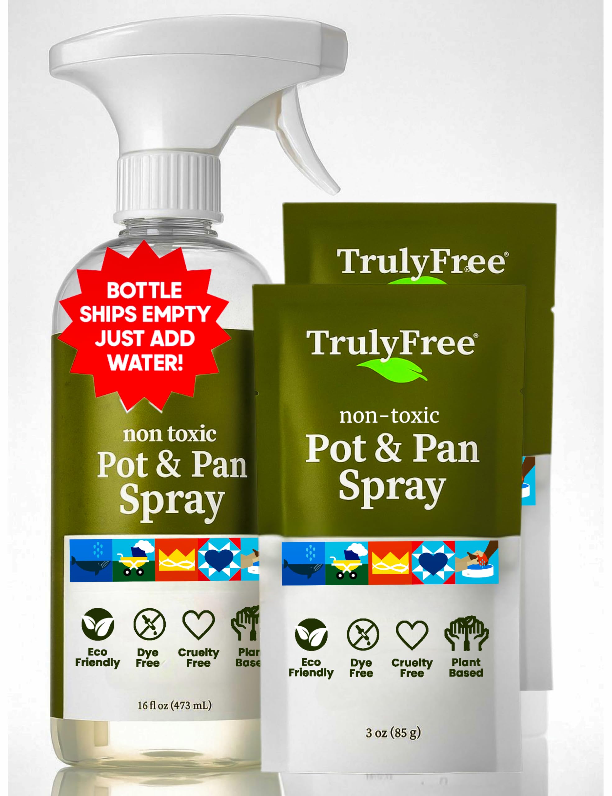 Truly Free Heavy Duty Pot & Pan Spray | Non Toxic Powerful Grease Remover, Multi-Purpose Kitchen Oven Cleaner Spray Degreaser for Stove Top, Grill Citrus Scent | 16 oz Empty Bottle + Two (3 oz) Fills