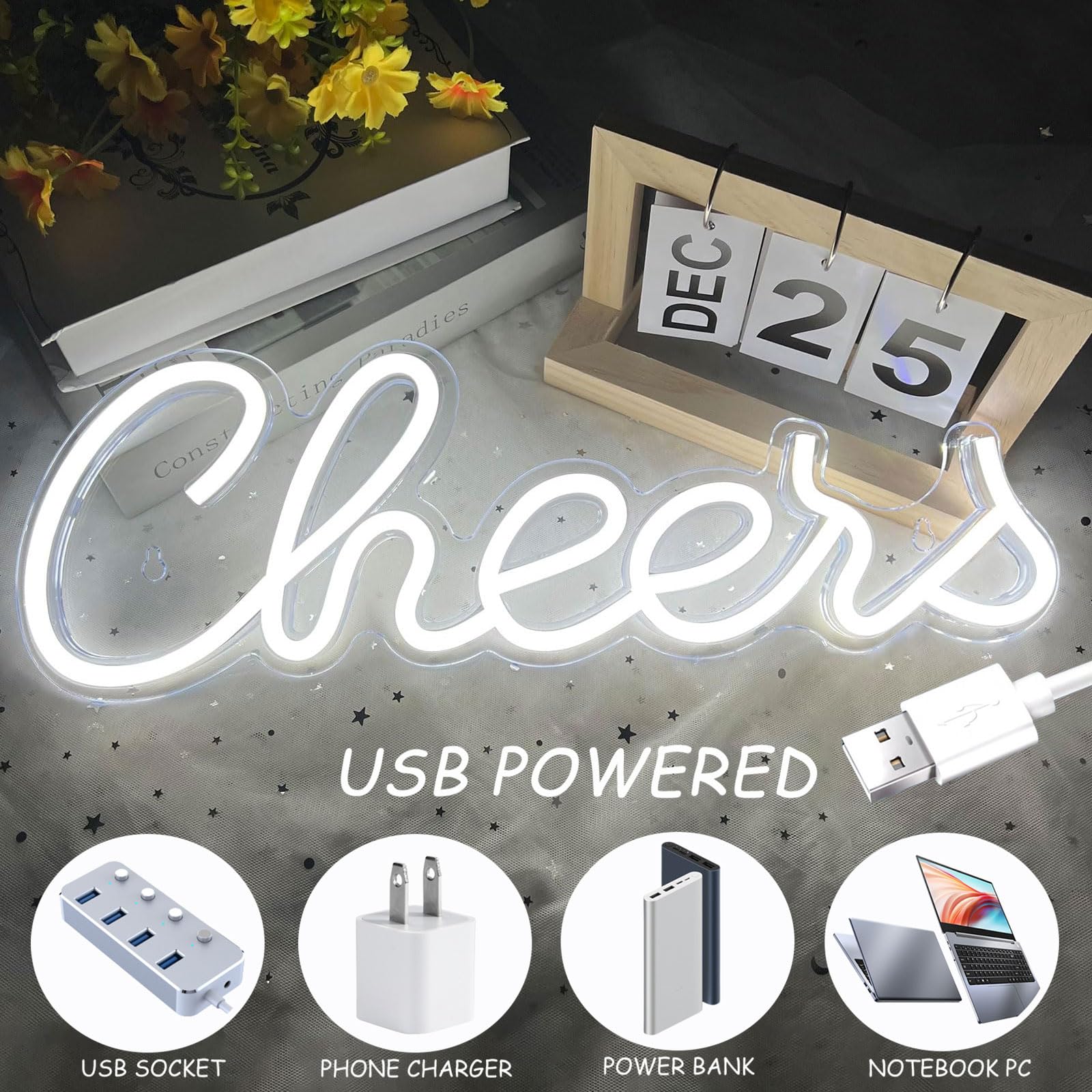 Cheers Neonschild für Wanddekoration, LED-Neon-Bar-Lichtschild, USB-betriebenes Wand-Neon-Lichtschild für Party-Wanddekoration, Party-Licht-Zubehör, Heim-Raumdekoration