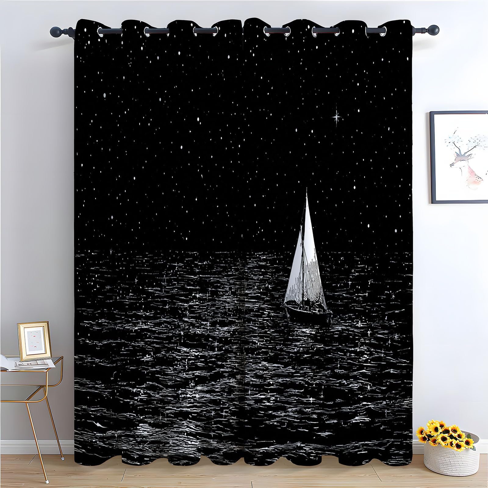 WQBQKKX Green Plant Curtains Ocean Thermal Insulated Curtains Print Pattern Room Darkening Window Drapes for Bedroom Living Room-52 W x 108" L (Pack of 2)