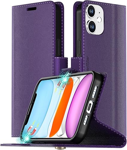 Miniatura 1 de AICase Funda tipo cartera para iPhone 11 con bloqueo RFID de cuero con cierre magnético fuerte, funda protectora con soporte para tarjetas de