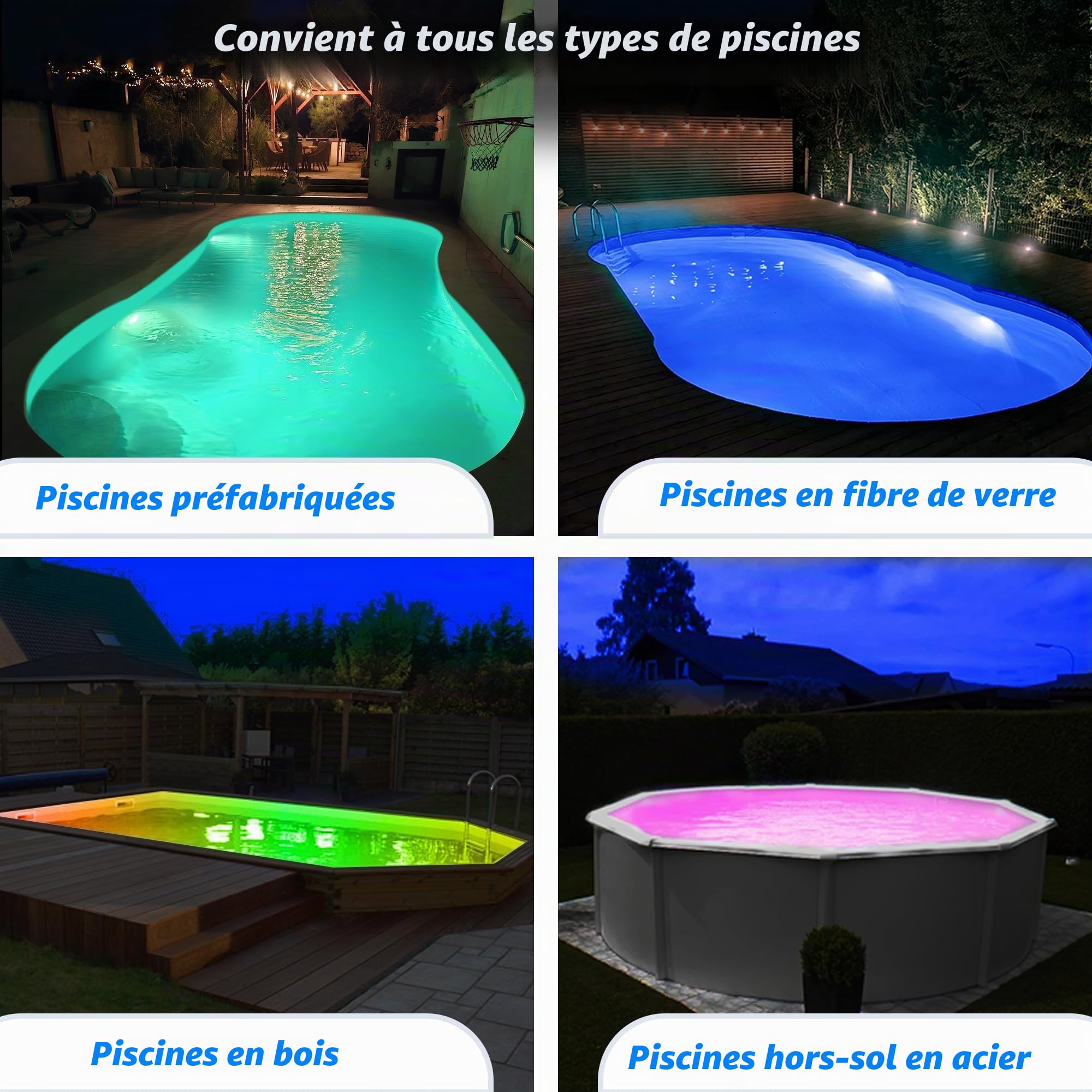 LyLmLe Projecteur Piscine LED Vissable avec Filetage 2", 25W Lampe Piscine RGB Contrôle Sync, Ø242mm, 12V AC Ampoule pour Piscines Préfabriquées Fibre, Hors-Sol Bois Acier, Sans Contrôleur