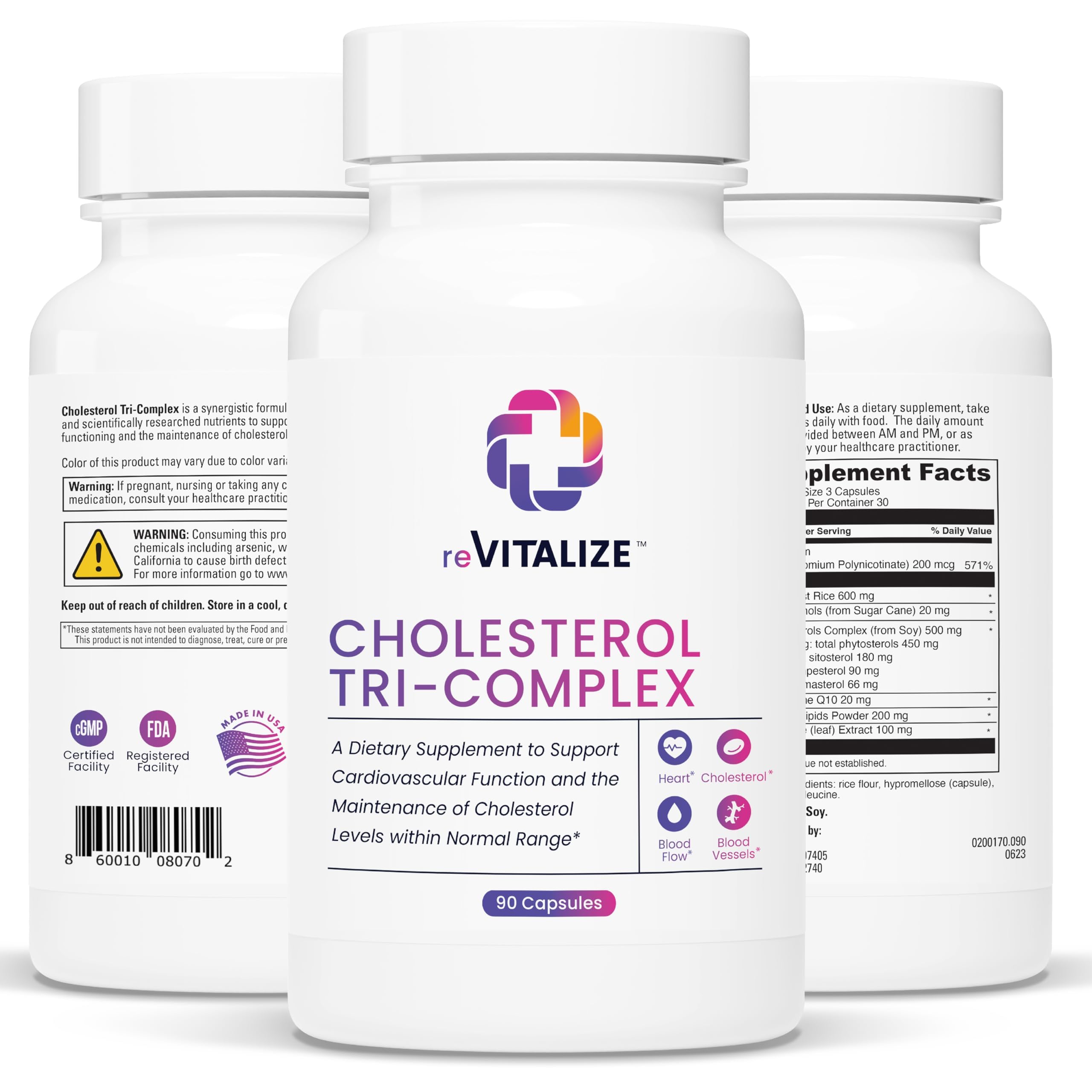 REVITALIZE Cholesterol Support Supplement 90 Servings - Promotes Healthy Lifestyle | Helps Maintain Healthy Lipid Levels - Red Yeast Rice & CoQ10 | Helping You Achieve Healthier & More Vibrant Life