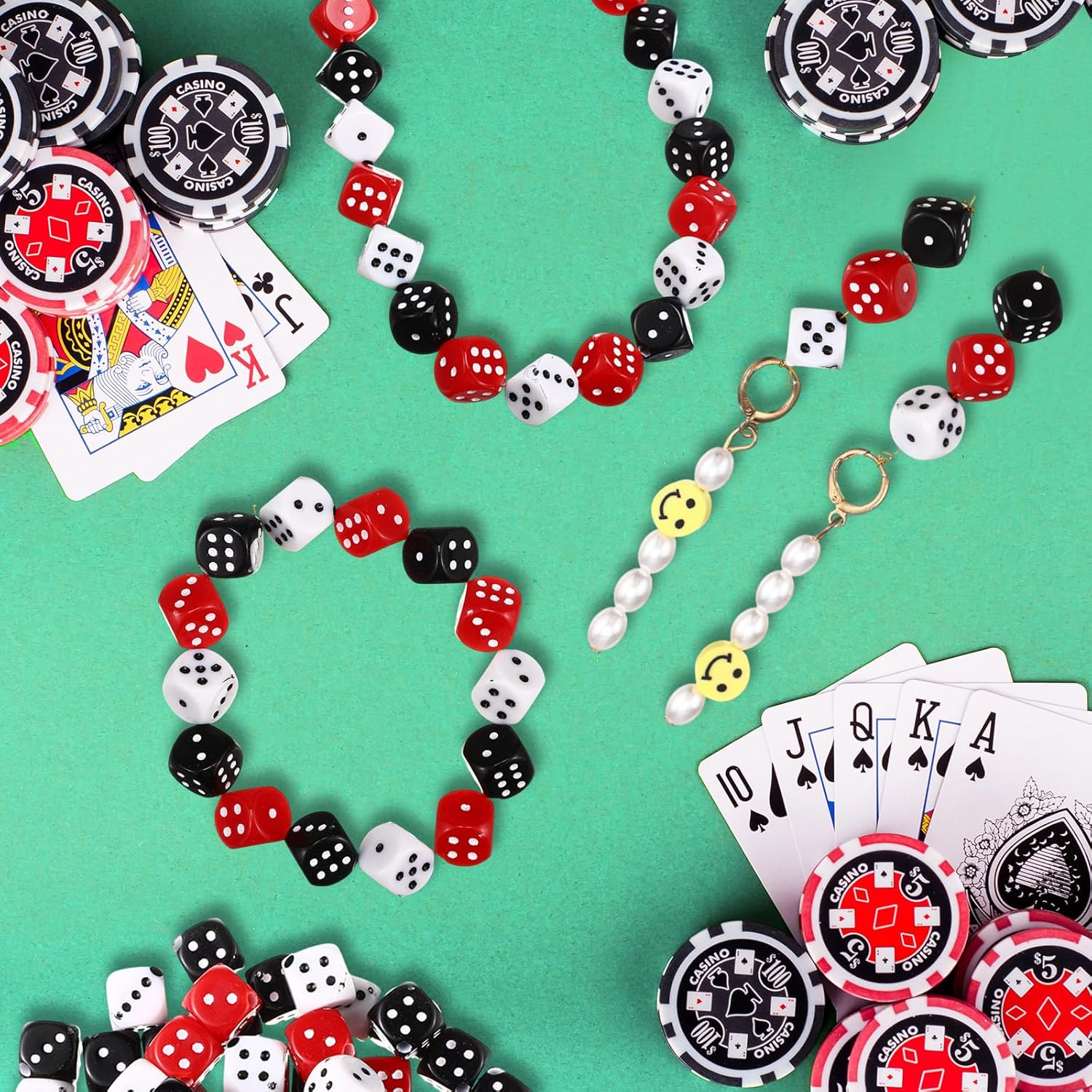 Ferreve 90 Piece Acrylic Dice Beads 10mm Dice Beads Bulk, Casino Party Games Vegas Birthday Party Supplies, Jewelry Making, Bracelet Necklaces Lanyard DIY Handicrafts(Red, Black, White) - Image 3