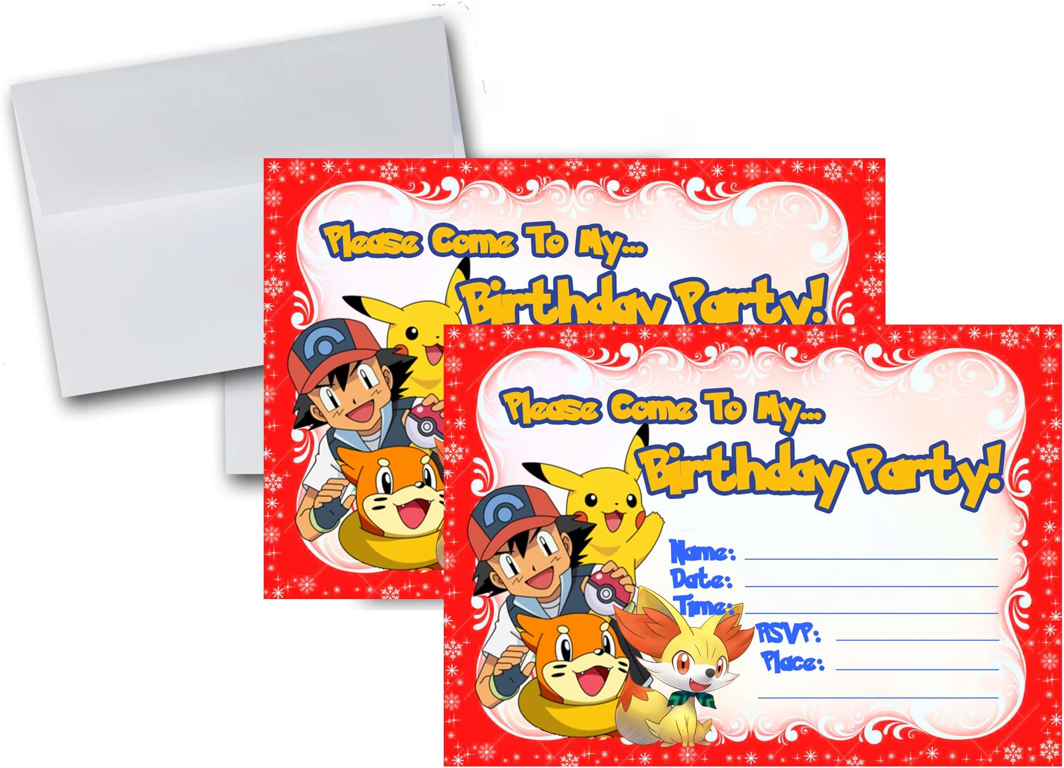 12 Invitations and 12 White Envelopes for Birthday Party Cute Anime Character Theme Party Kids Like