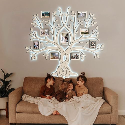 Miniatura 2 de 78.7x71 Large LED Wood Family Tree Wall Decal with Frame Pictures FOREVER, Room Decor Wall Stickers Living Room Decorations for Bedroom Custom