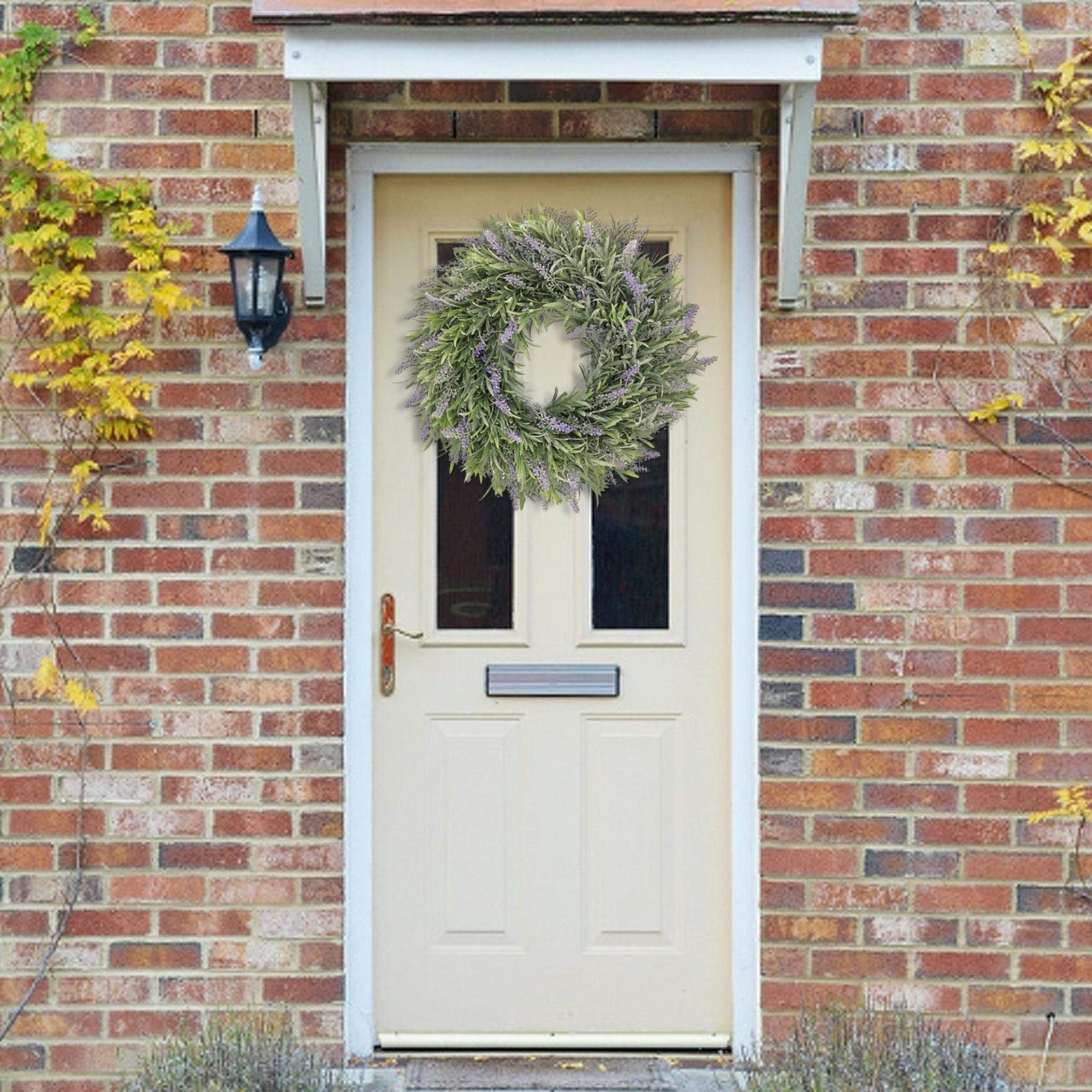 Pianta Finta Da Interno Couronne De Lavande Artificielle 42cm - Déco Porte D 'entrée Extérieur/intérieur - Résistante UV/pluie Couronne Porte Lavande