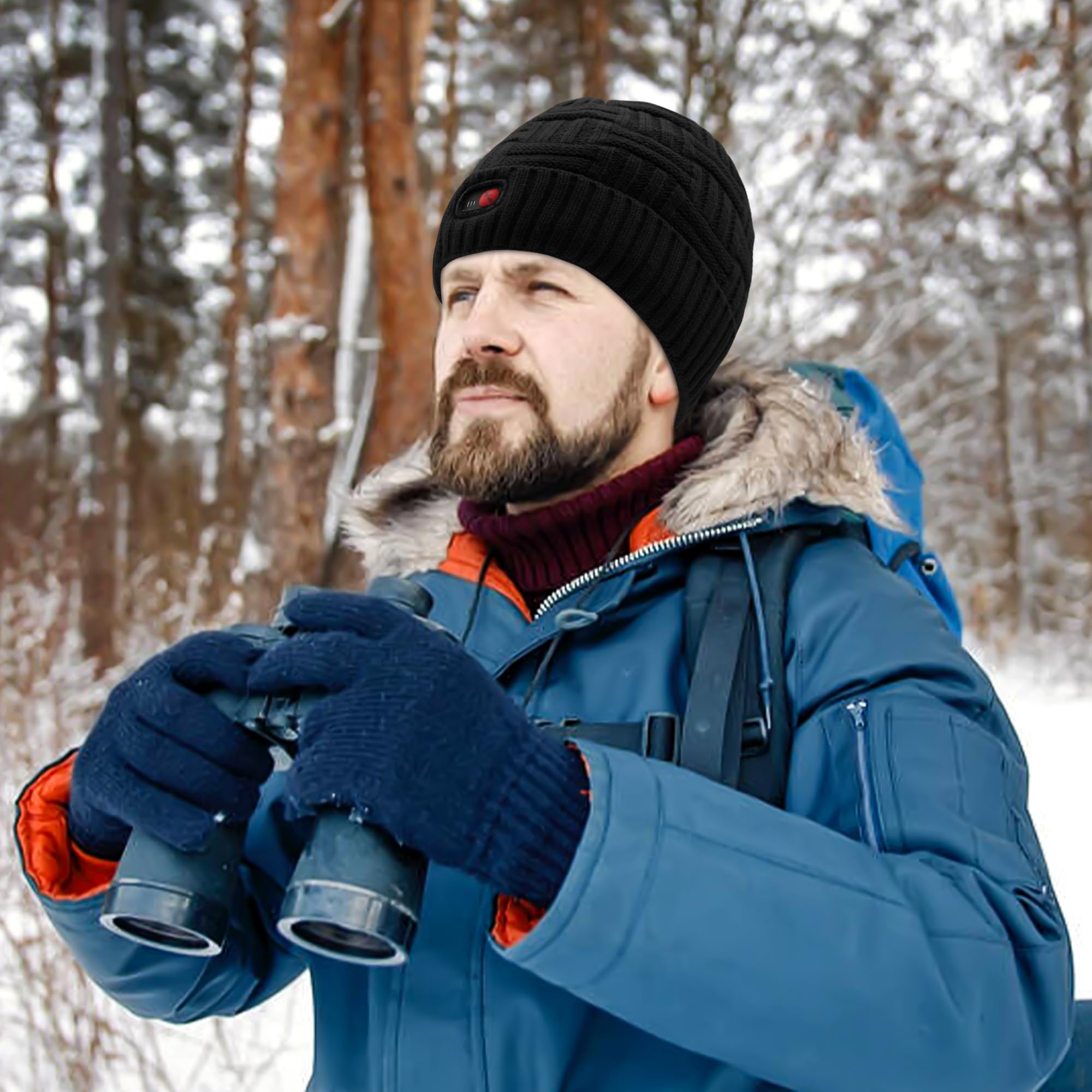 Svpro Gorro calentado con batería recargable de 7,4 V, batería de polímero de litio que dura hasta 3-7 horas, gorro eléctrico calentable para mujeres y hombres, gorro calefactor, Negro-Z, L