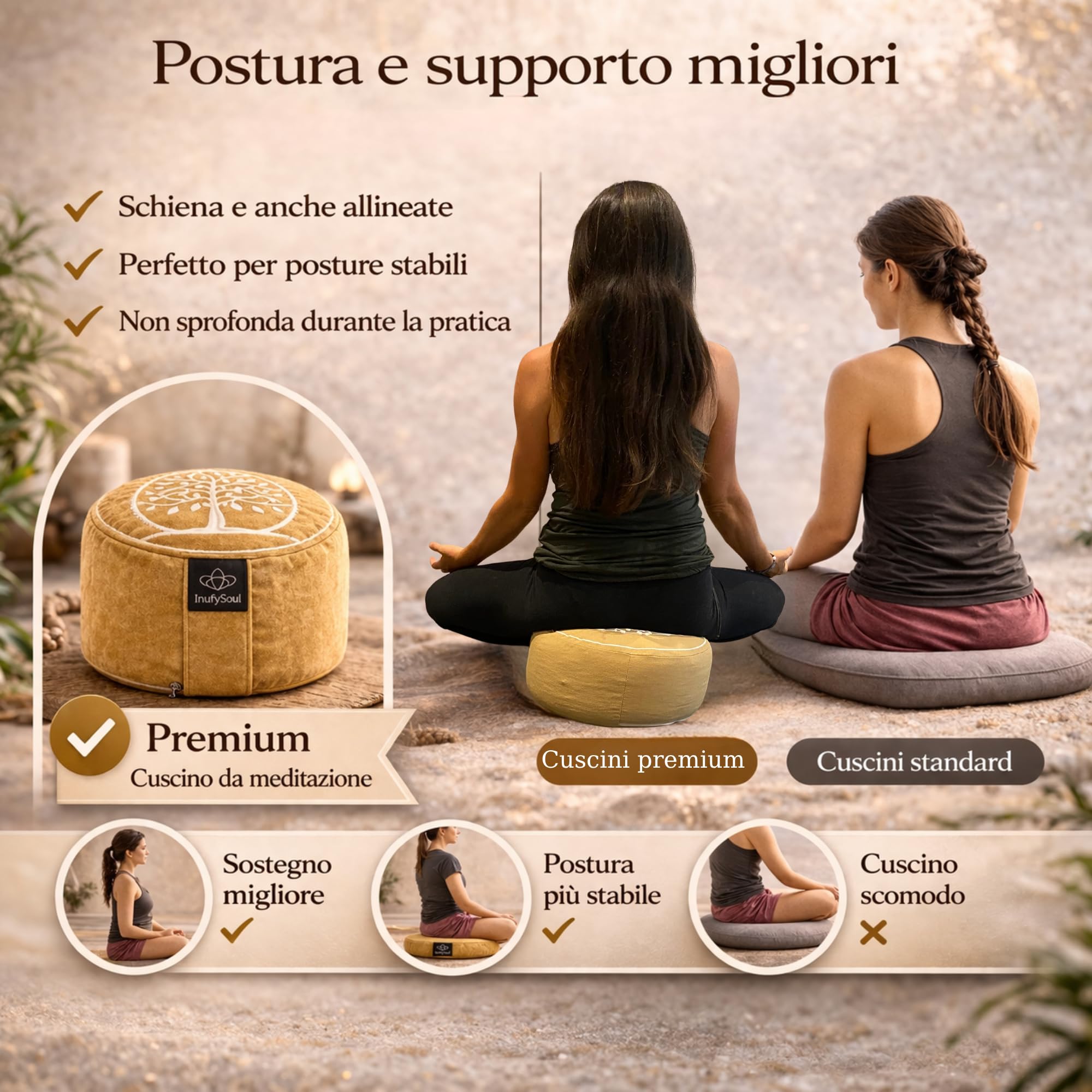 Cuscino da Meditazione/Gusci di Grano Saraceno/Rivestimento in Cotone Lavabile Rimovibile/Cuscino Yoga/Meditazione e Mindfulness