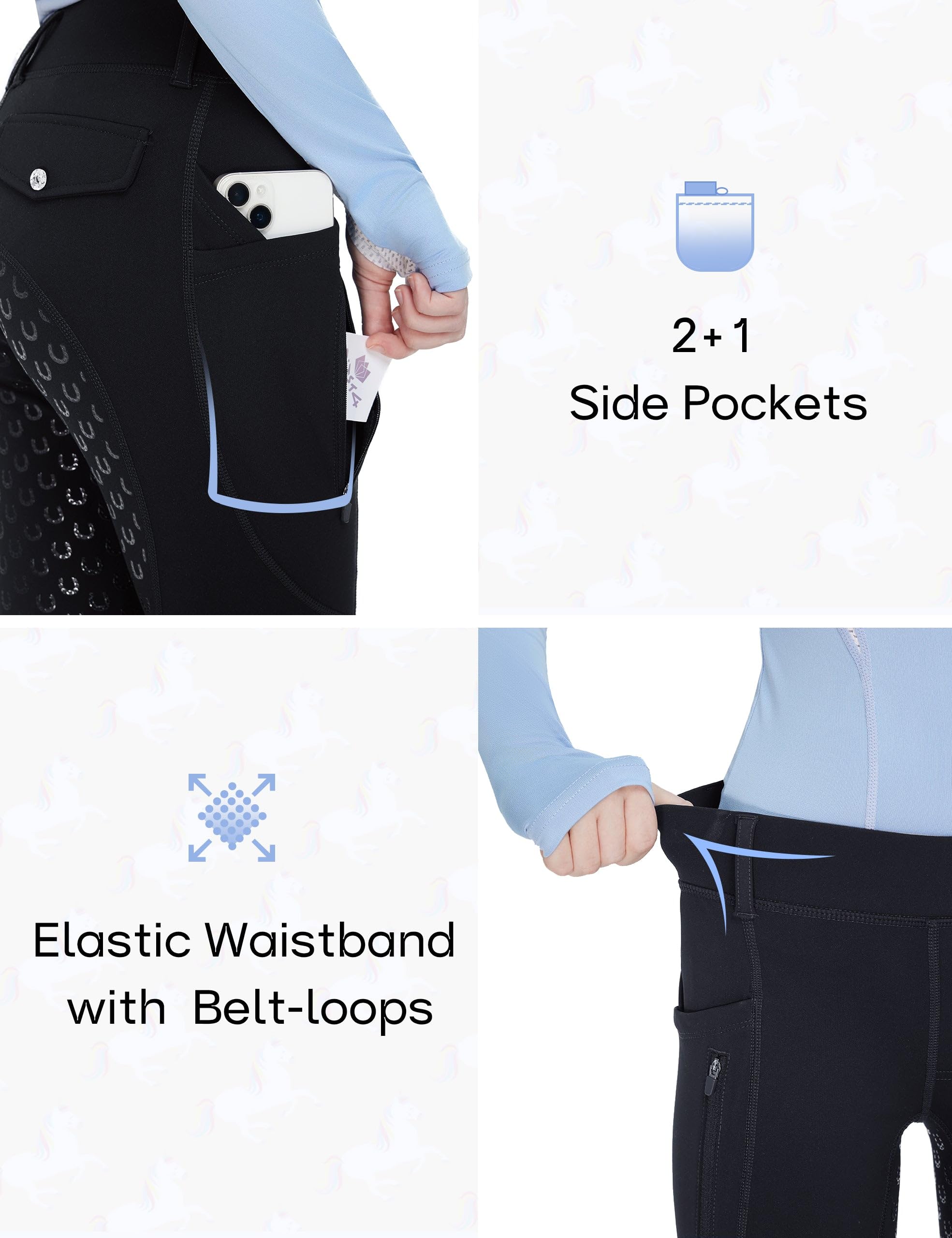 FitsT4 Sports Pantalones de equitación para niñas con forro polar para