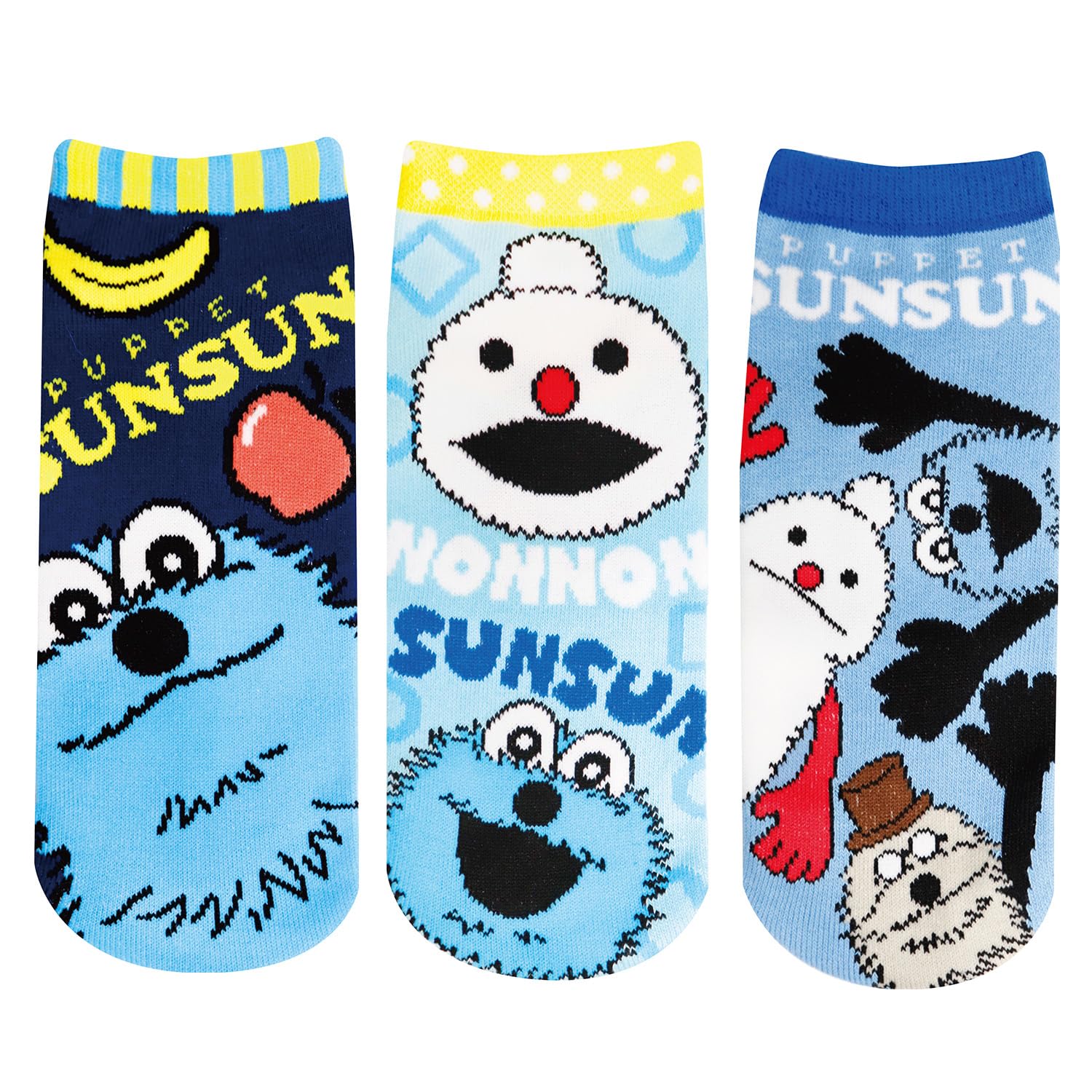 【Amazon.co.jp限定】ソックス3足セット パペットスンスン フルーツ/フェイス/オール