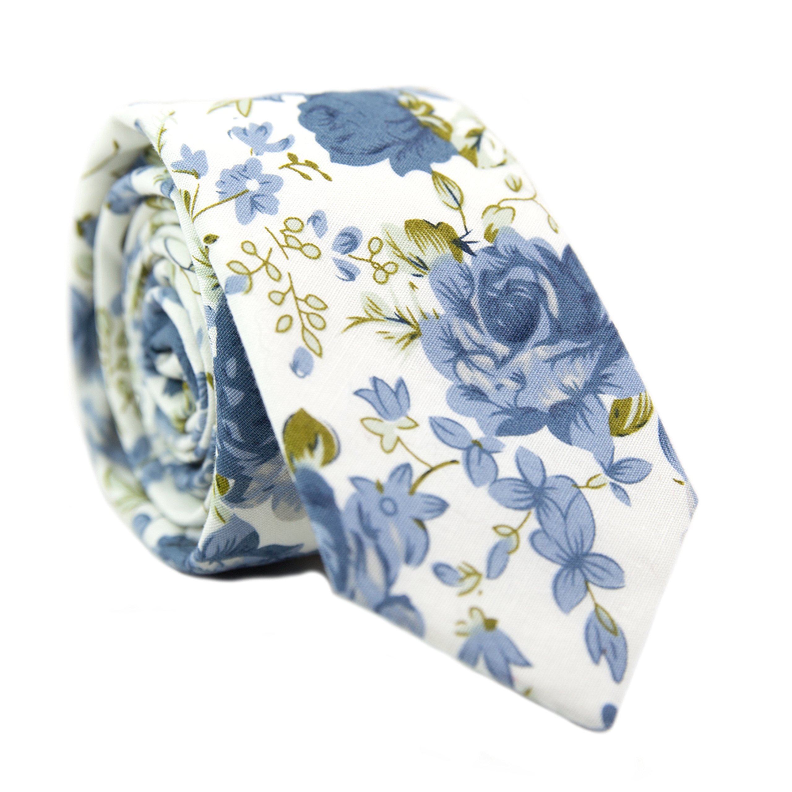 DAZI Men's Skinny Tie Floral Print Cotton Necktie, Great for Weddings, Groom, Groomsmen, Missions, Dances, Gifts.