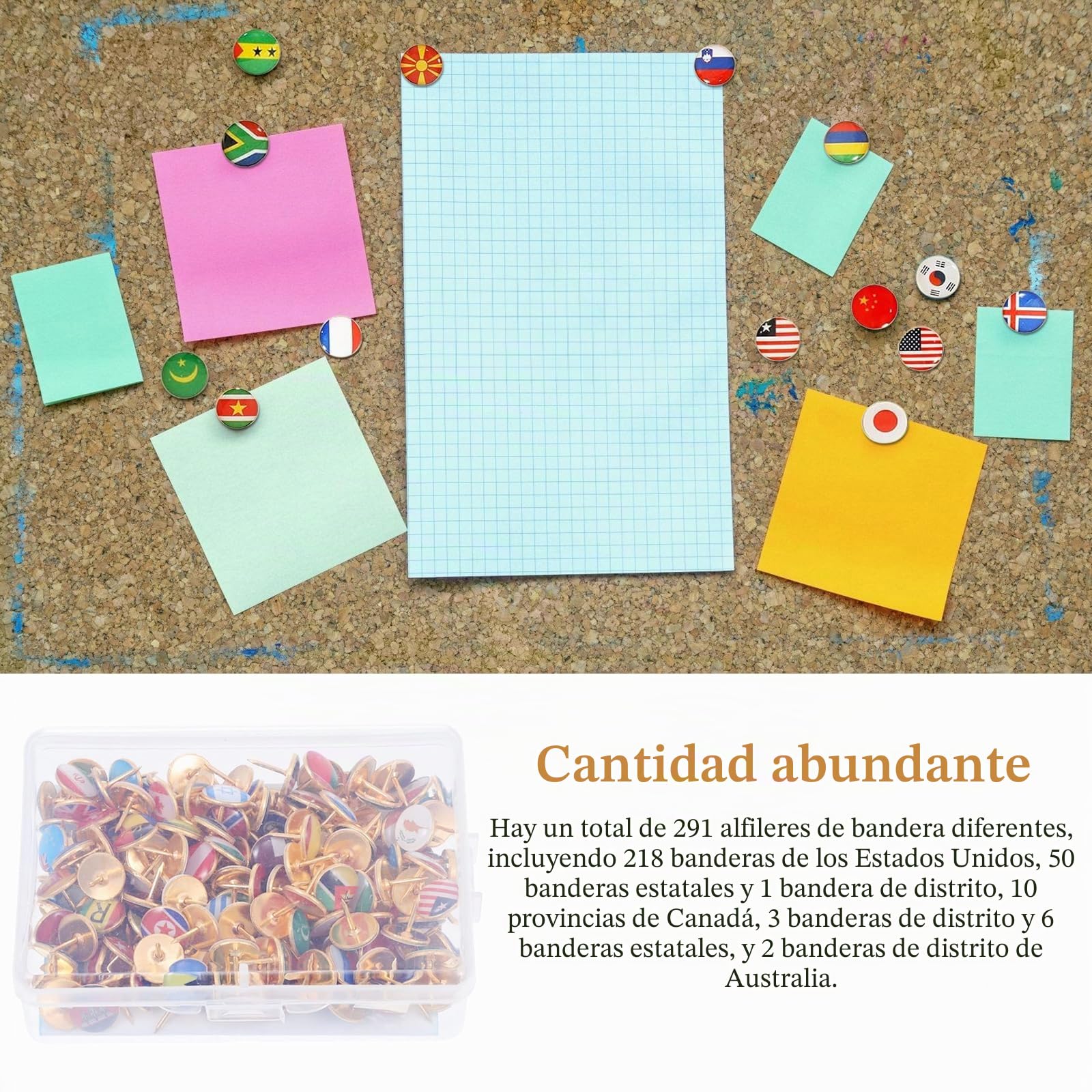 Puntinas decorativas de dibujo, 291 piezas, con placas de corcho, en metal, para tablero