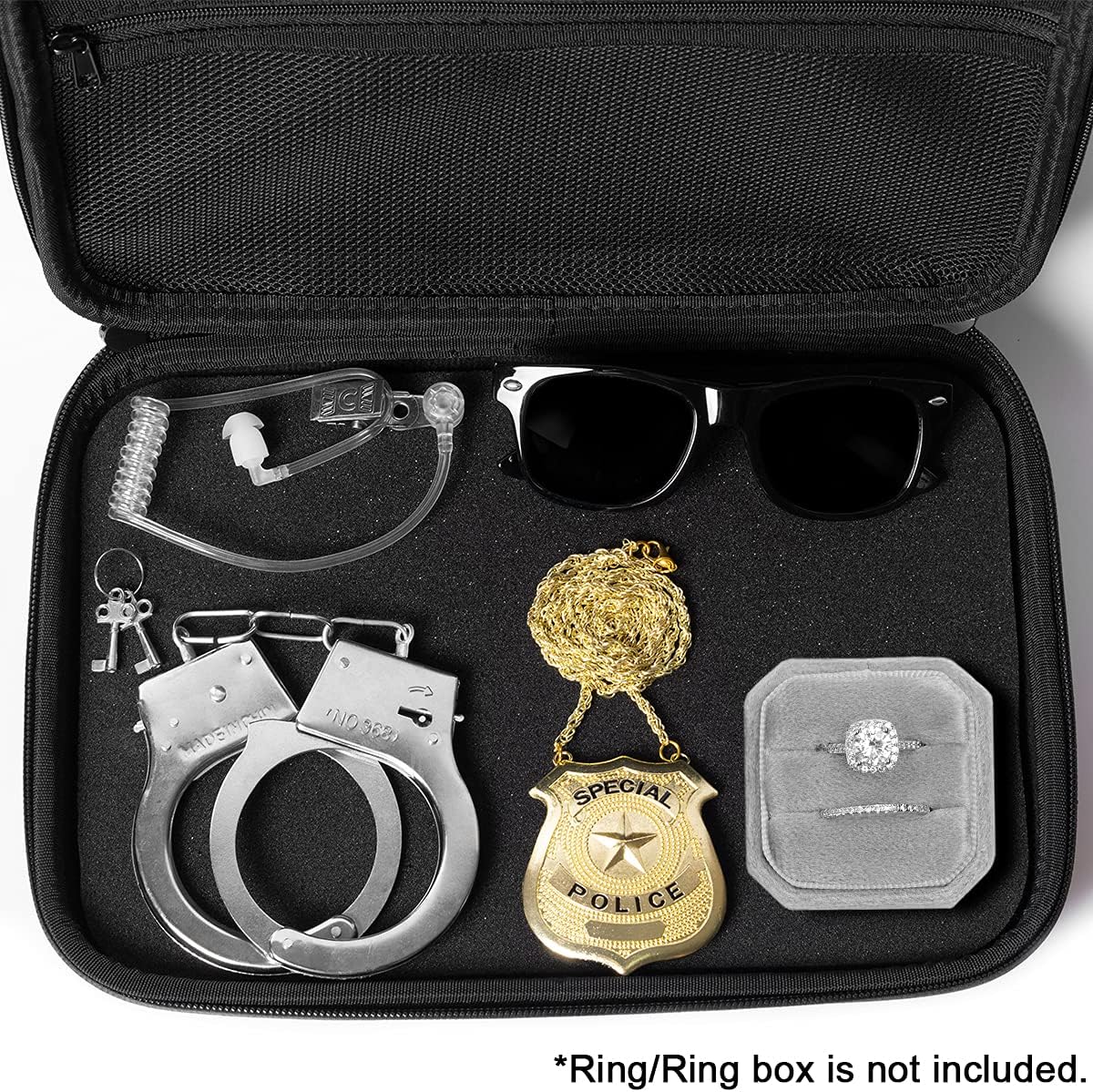 Ring Security Wedding Ring Bearer Gifts - Security Box, Ring Bearer Sunglasses, Kids Toy Badge, Security Earpiece Earplugs & Toy Handcuffs, Ring Bearer Proposal Gift Set with Sturdy Security Briefcase