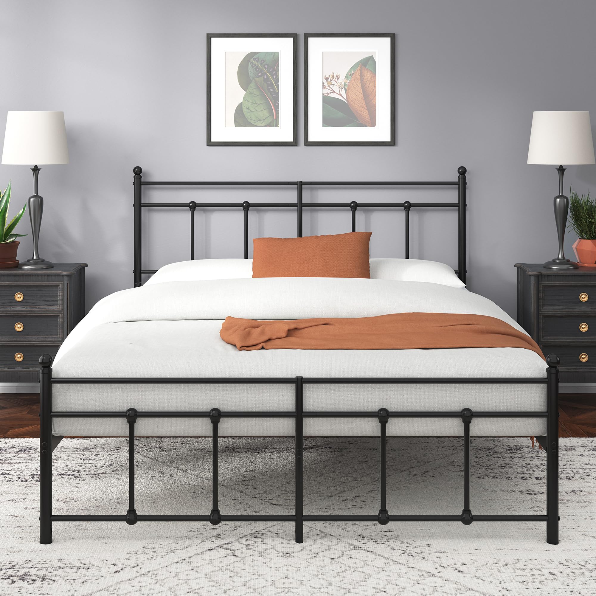 Zinus Nicholas Marco de Cama de Metal con Cabecero y Piecero, 135 x 190 cm, 31 cm Alto, Colchón de Acero, Fácil Montaje