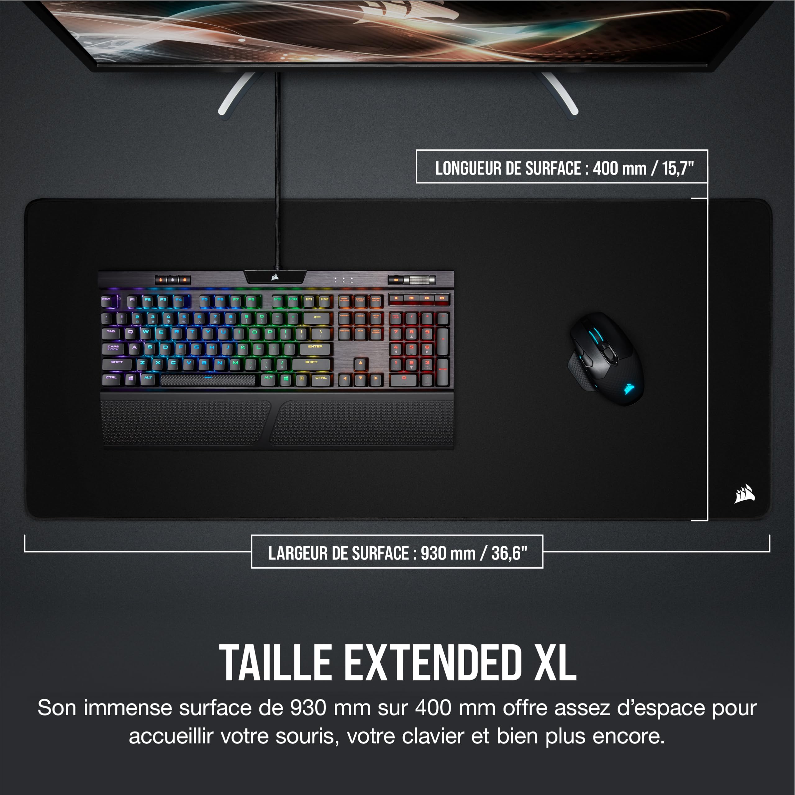 Corsair MM350 Pro Tapis de Souris Gaming – Élargi XL – Noir | 93 cm x 40 cm, micro-tissé, caoutchouc aiguilleté épais 4 mm, base en caoutchouc texturé antidérapant