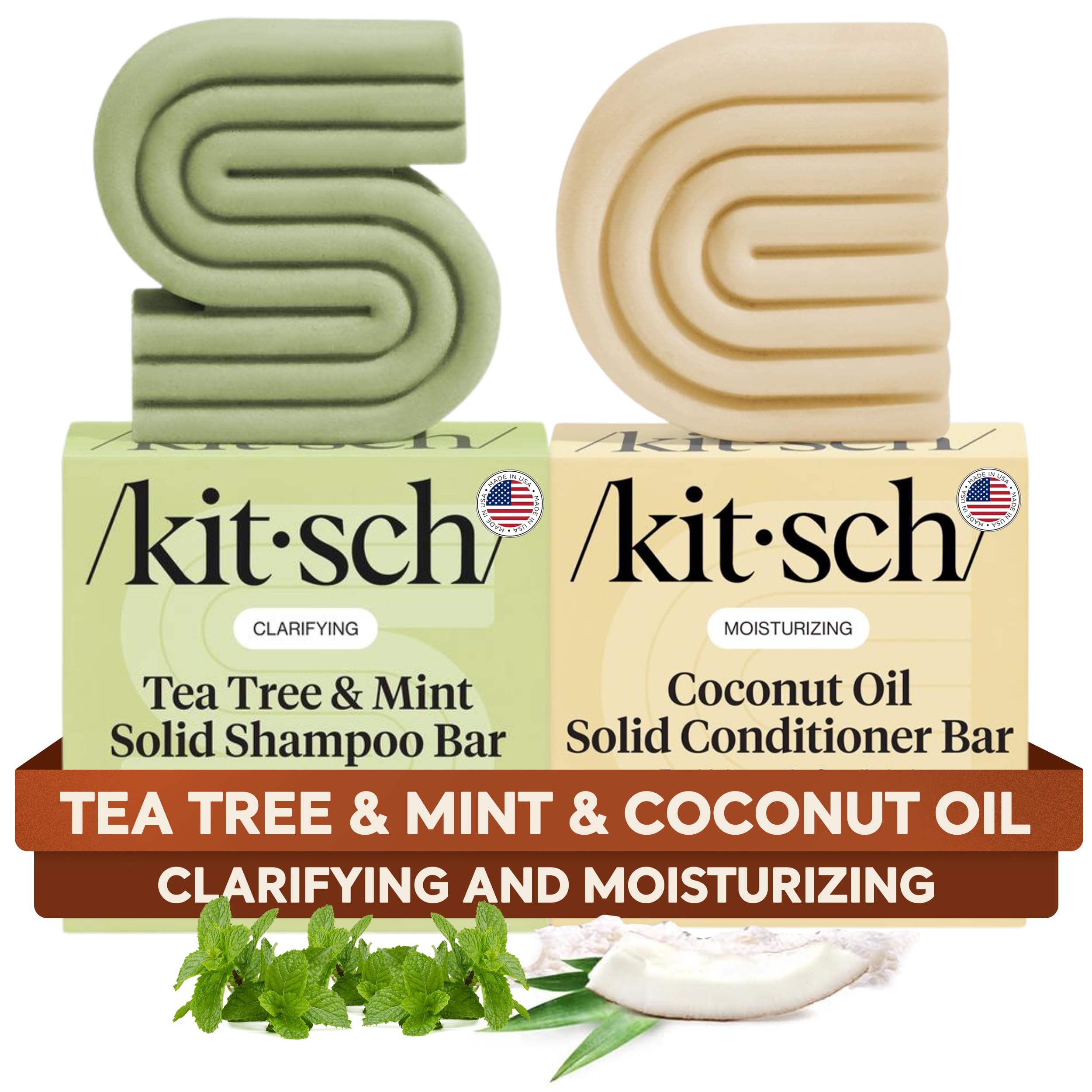 Tea Tree Shampoo & Coconut Oil Conditioner Bar - Shampoo and Conditioner Set - Clarifying Soap for Oily Hair & Deep Moisture - Paraben, Silicone and Sulphate Free - Made in USA - 2