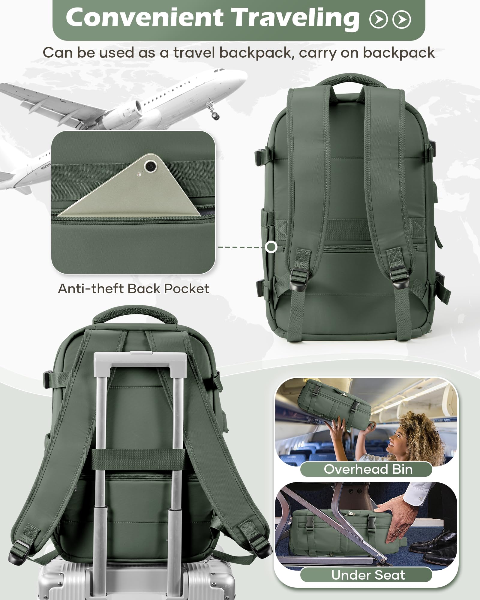 bergsalz Grande Zaino Ryanair Easyjet 45x36x20 Sottovuoto Viaggio Con Pompa, Zaino Da Viaggio Aereo Bagaglio a Mano Con Sottovuoto Incorporato Donna Uomo Verde