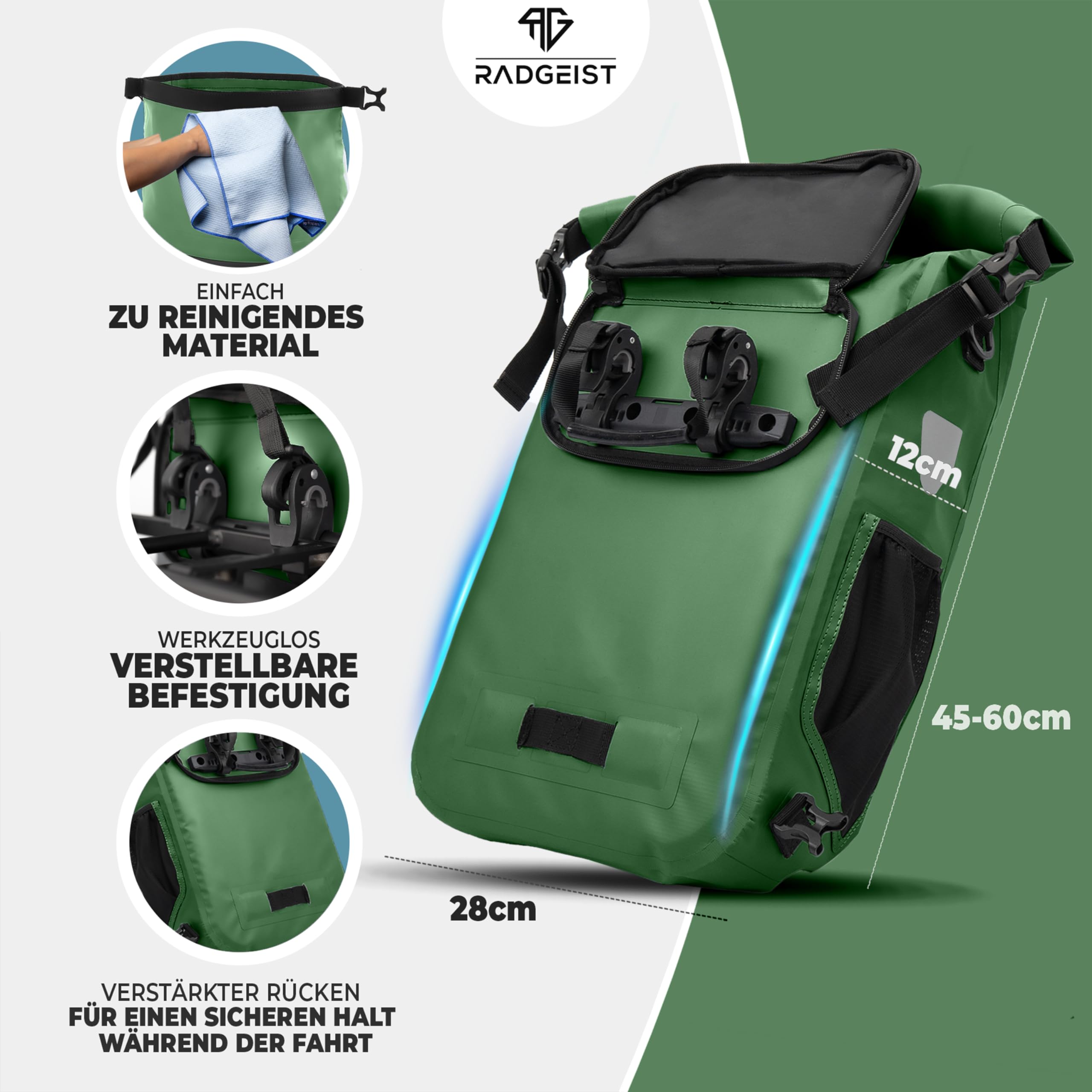 RADGEIST Sacoche Vélo 3 En 1 Porte-Bagages 25L - Sac à Dos Bandoulière Étanché Avec Compartiment Ordinateur Portable Gris