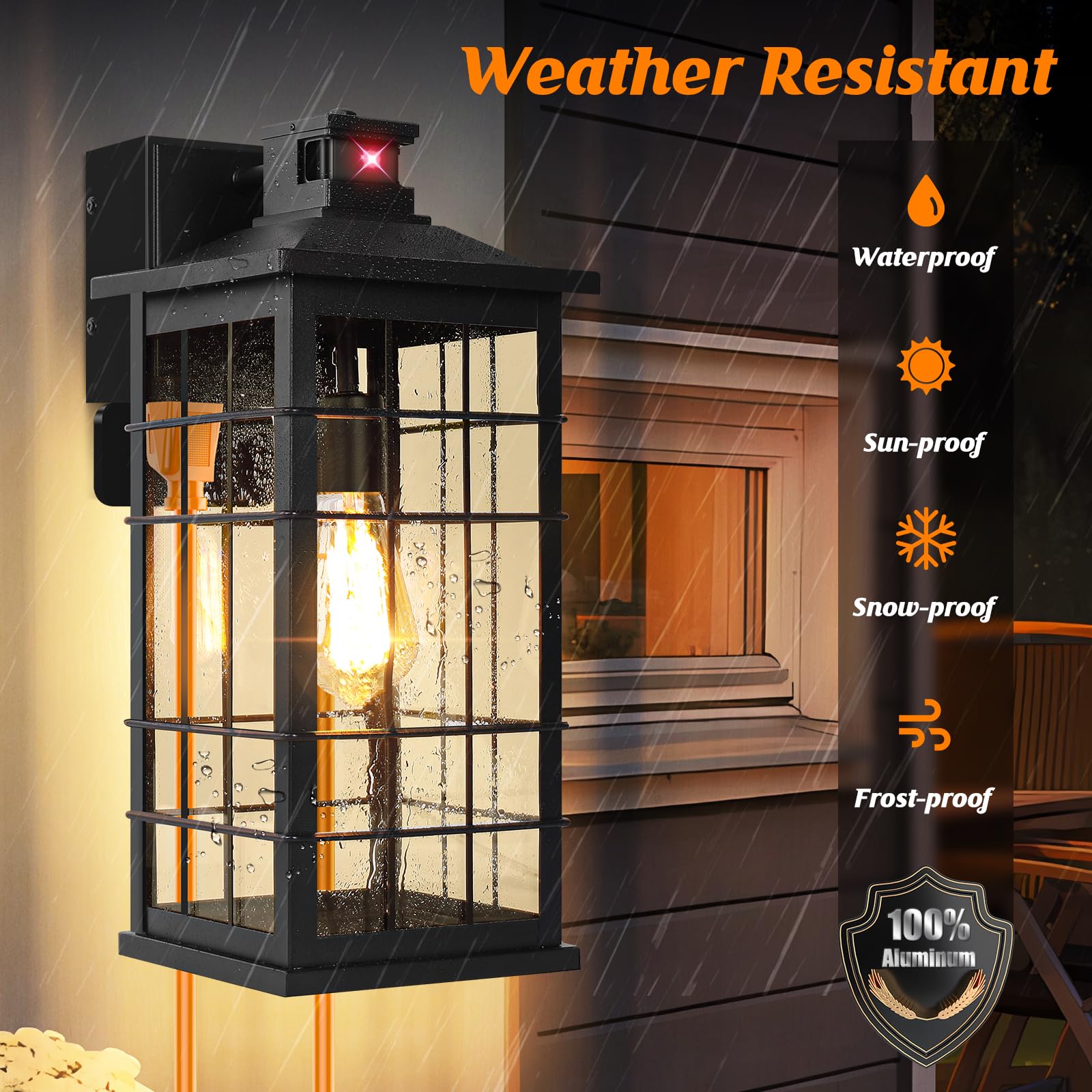 Lampada da parete per esterni con sensore di movimento di grandi dimensioni, 45,7 cm, con prese GFCI, luce da parete per esterni, colore nero, 3 modalità di illuminazione, impermeabile, per esterni