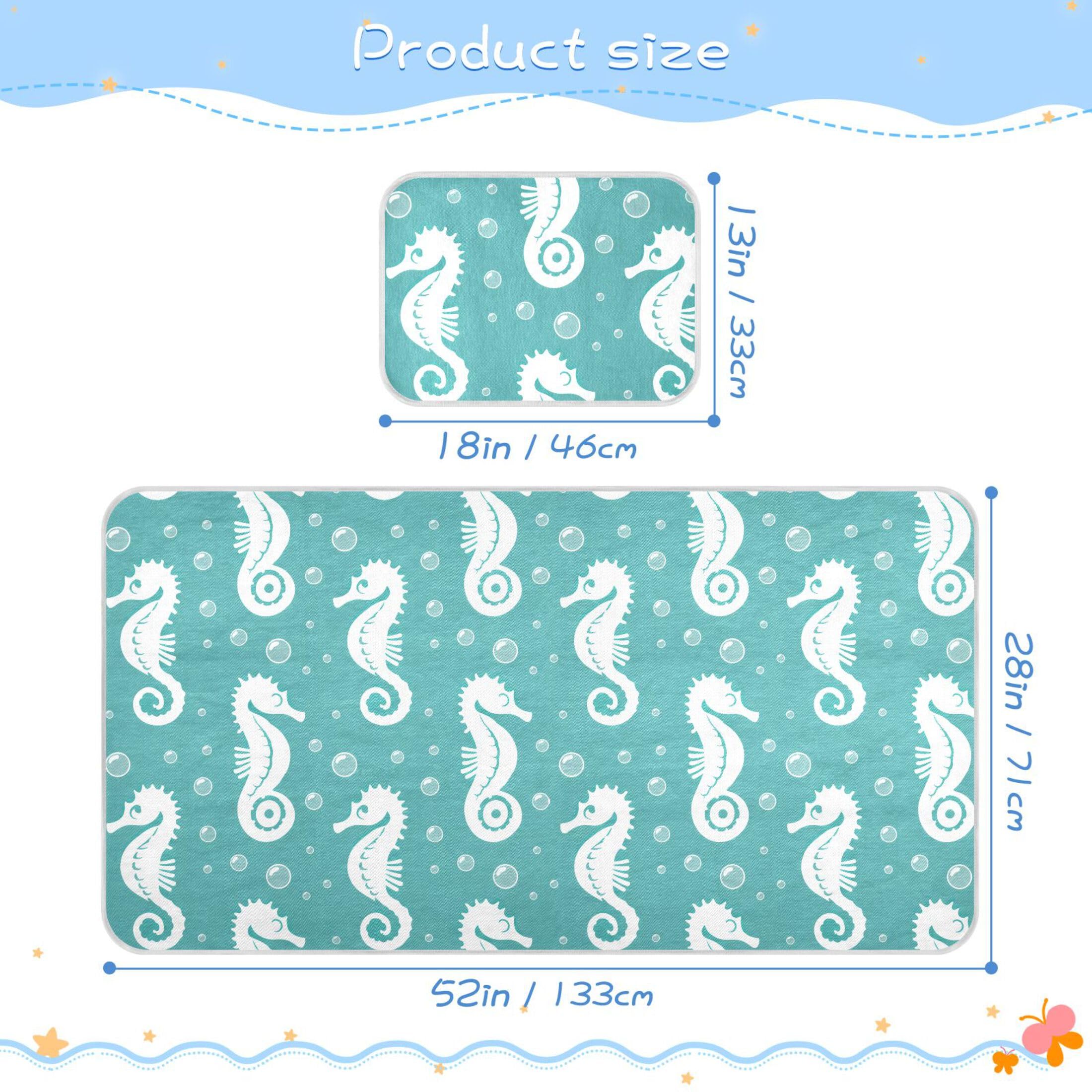 Takiito Seahorses Baby Cooling Mattress Pad, Soft & Breathable Cooling Mat Keep Baby Cool in Summer 28x52 in, Nursery Essential