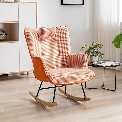 Hforestey - Mecedoras de peluche, silla deslizante para guardería con reposabrazos, silla tapizada naranja con reposacabezas, mecedora con respaldo,