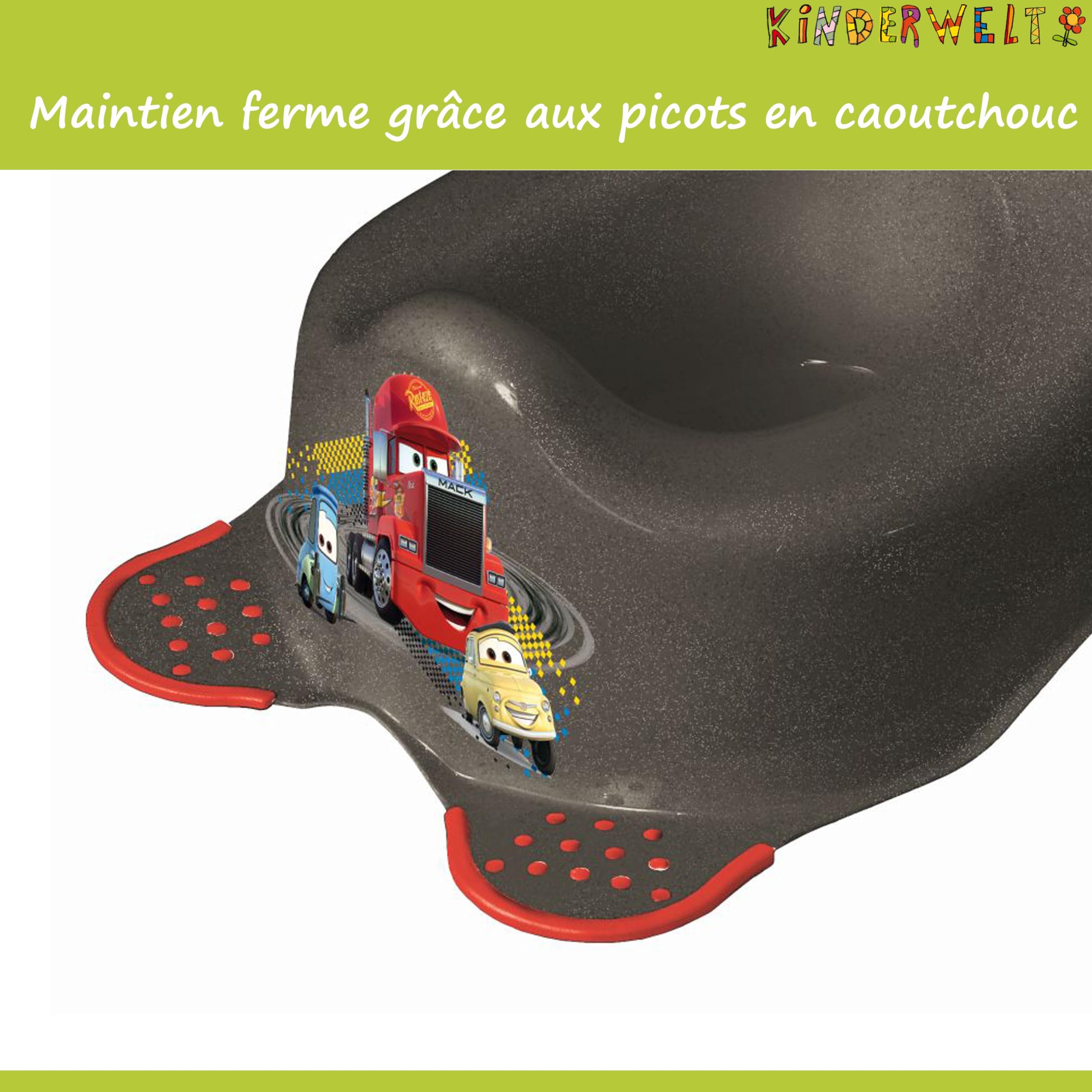 KiNDERWELT Pot de qualité supérieure pour enfants et bébés, design Disney Cars en gris, pour les tout-petits à partir de 18 mois, dossier haut, antidérapant et sans BPA