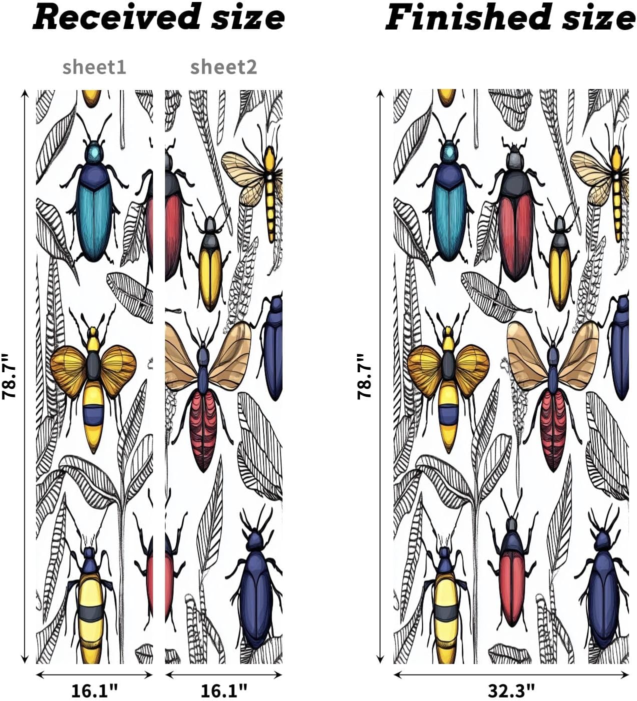 Self Adhesive Vinyl Refrigerator Wrap Seamless Pattern Bright Insects Geometric Door Mural Sticker Peel and Stick Removable Door Cover Fridge Wrap Decal for Kitchen Decor