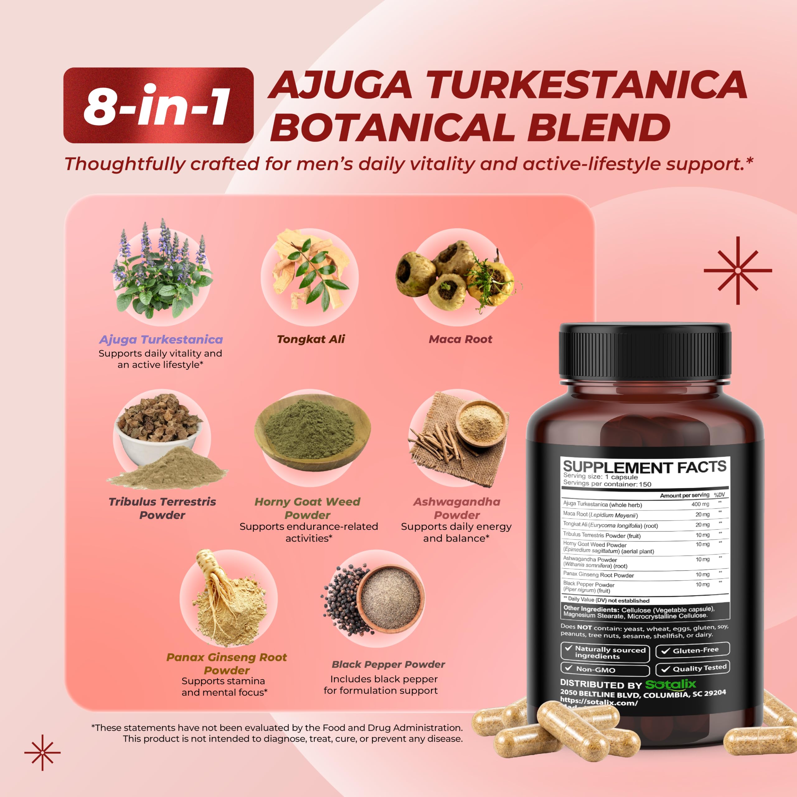 Sotalix Turkesterone Complex 8in1 with Tongkat Ali for Daily Energy, 150 Ct — Amazon image 4