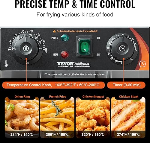 Miniatura 4 de VEVOR Freidora Profunda Comercial, Freidora Eléctrica de Encimera de 1500W con Cesta, Freidora de Acero Inoxidable de 11.6Qt  11L de Aceite Único