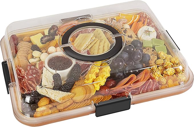 Charcuterie Board with Clear Lid, Travel Portable Cheese Board Charcuterie Boxes Cutting Boards for Kitchen, House Warming Gifts New Home, Gifts for Women (1 Compartments White)