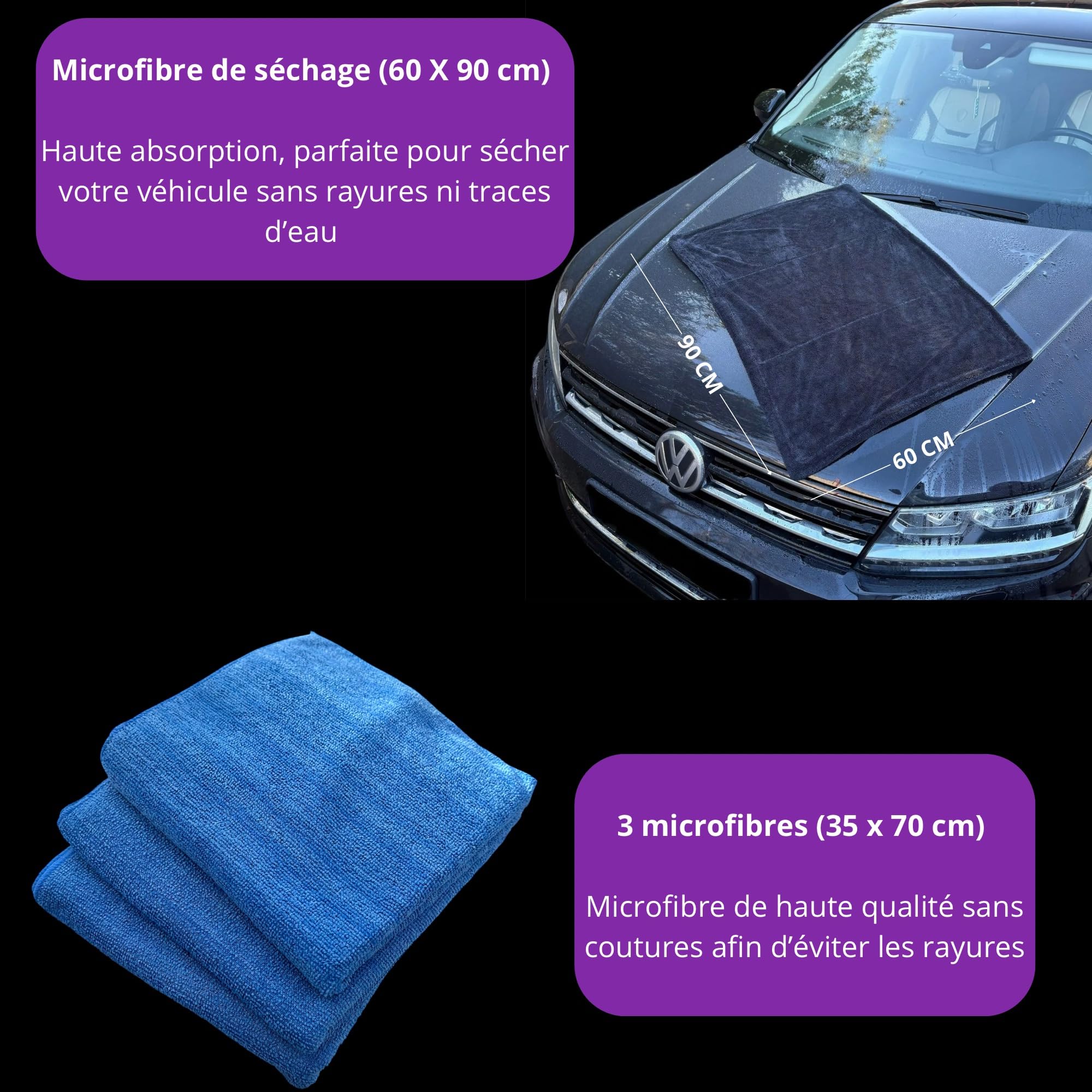 Kit Nettoyage Voiture complet - Sac Detailing auto intérieur extérieur - Microfibre, Microfibre Séchage, Shampoing, Nettoyant Jantes, APC, Pinceaux, Brosse Jantes, Gant Lavage, Scrub Pad
