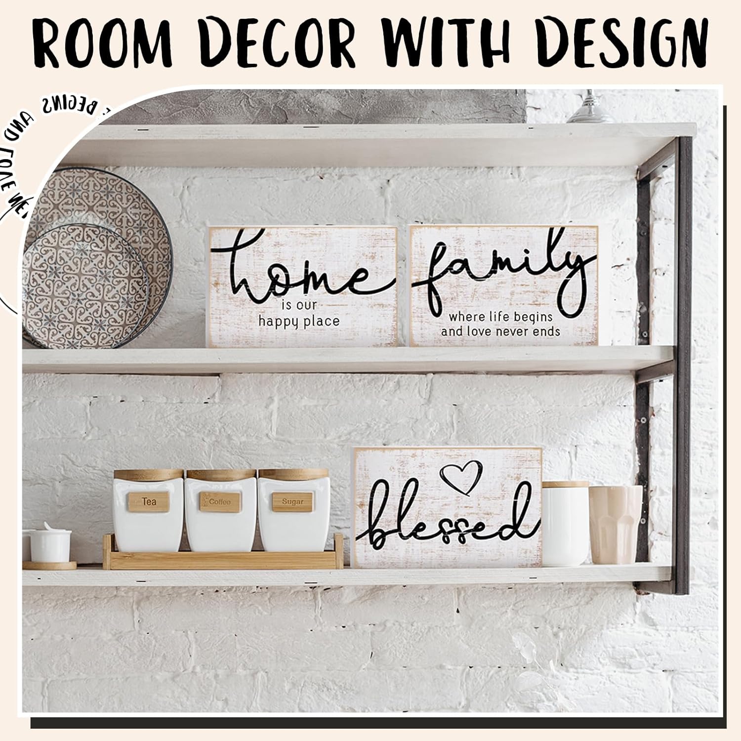 Jetec 3 Pcs Family Home Blessed Rustic Wood Sign Mini Wood Decorative Farmhouse Woodworks Table Shelves Decorations Sign for Bedroom Kitchen Living Room Table Decor(Retro Color,4.25 x 2.76 x 0.59 in) - Image 6