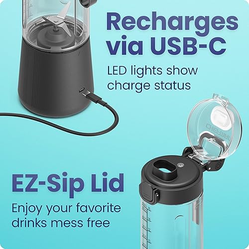 Miniatura 6 de Chefman Licuadora portátil inalámbrica para batidos y batidos, tarro de mezcla de 16 onzas sin BPA con cuchillas de acero inoxidable, recargable