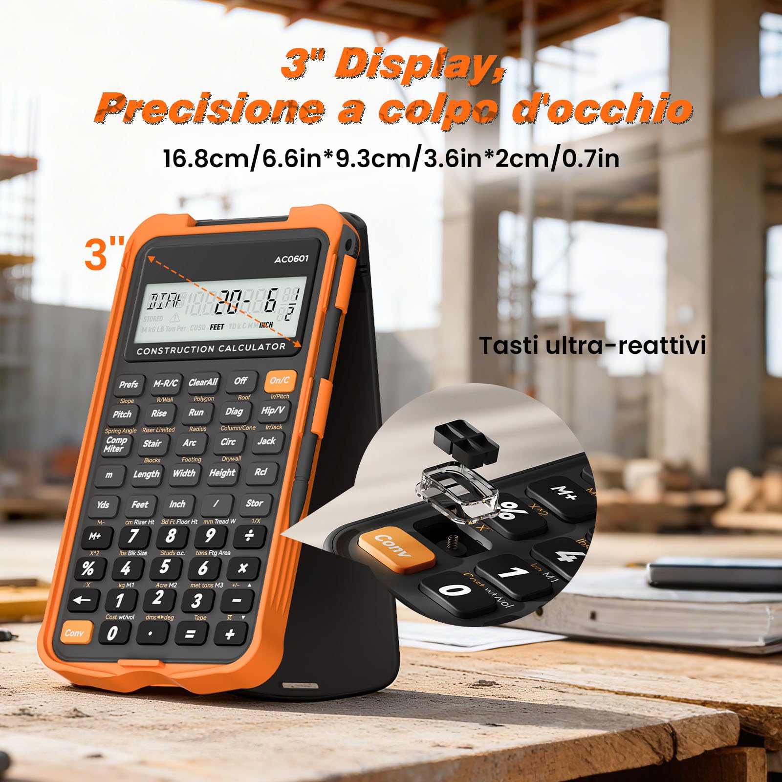 Calcolatore da Costruzione con Tavoletta per Scrittura Industriale e Scientifica ROATEE - Calcolatore per Ingegneri per Appaltatore, Calcolatori da Tasca Pollici-Piedi-Frazione per Carpentiere