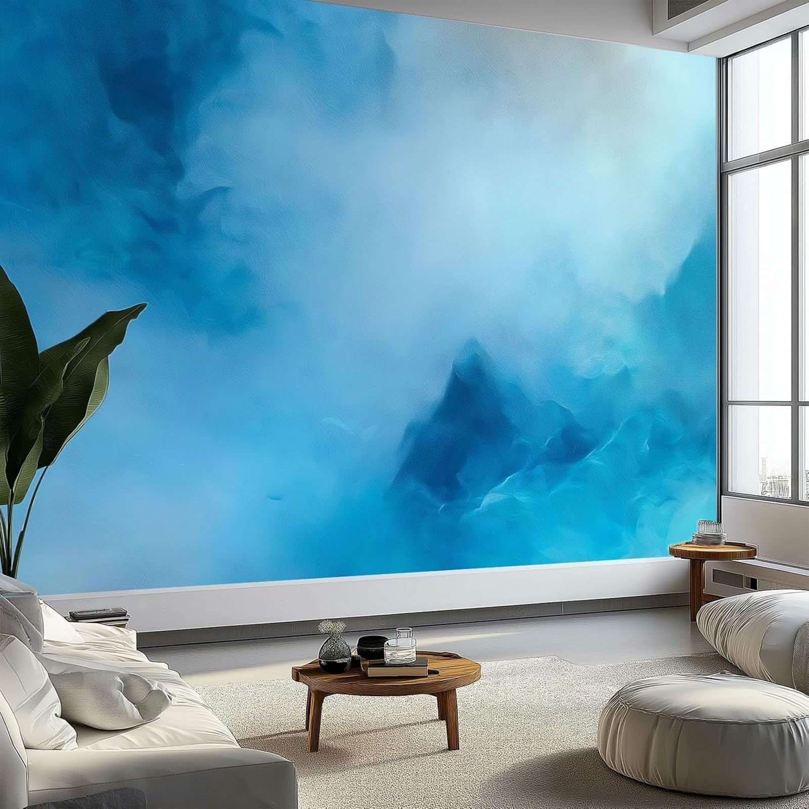hgjdjhnf Blue Mist Photo Wallpaper Decorative Wall Covering 350cm x 256cm Blue