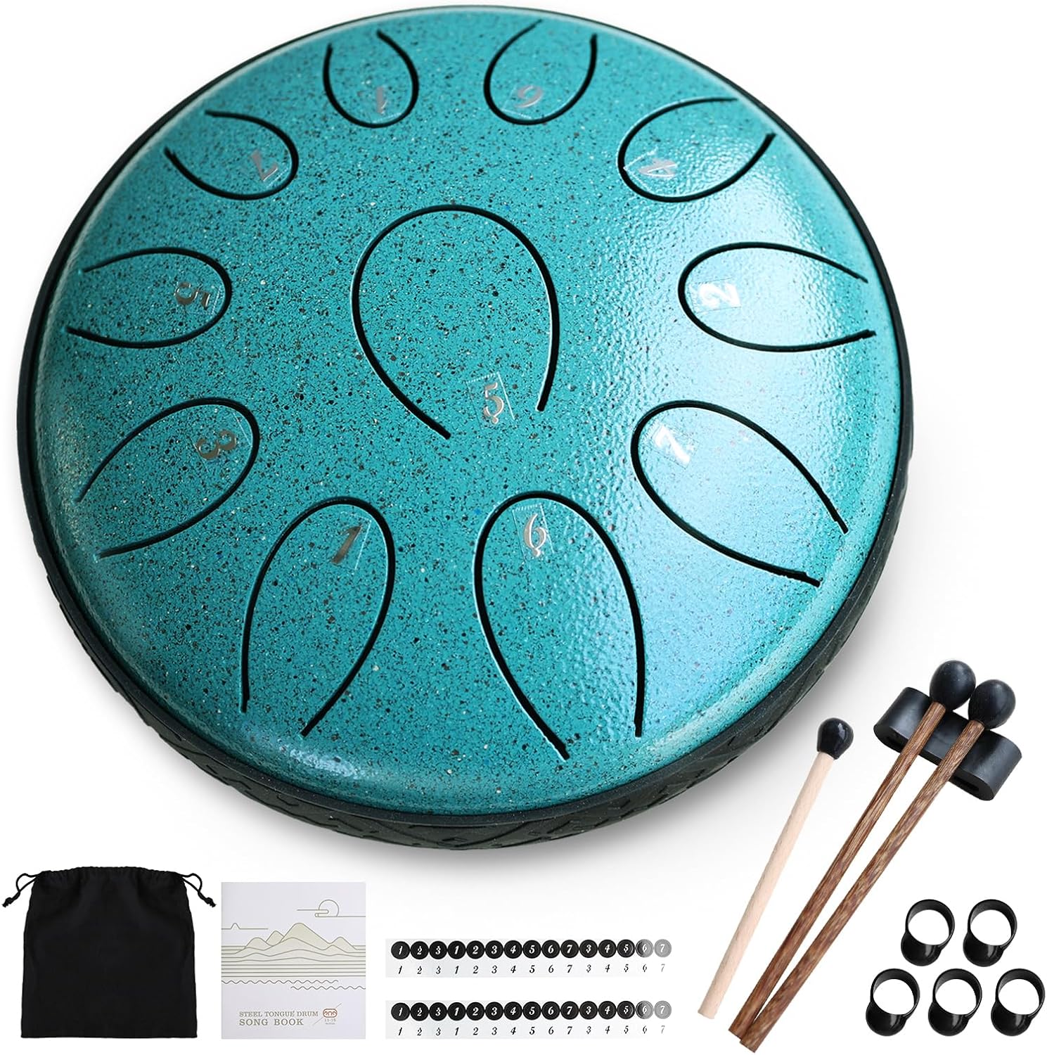 Steel Tongue Drum 6 Inch 11 Notes D Major – Rain Drum Style Calming Sound Healing Instrument for Meditation, Relaxation & Yoga – Easy for Beginners with Full Accessories Gift Set,Peacock Green
