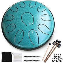 Steel Tongue Drum 6 Inch 11 Notes D Major Rain Drum Style Calming Sound Healing Instrument for Meditation, Relaxation & Yoga Easy for Beginners with Full Accessories Gift Set,Peacock Green