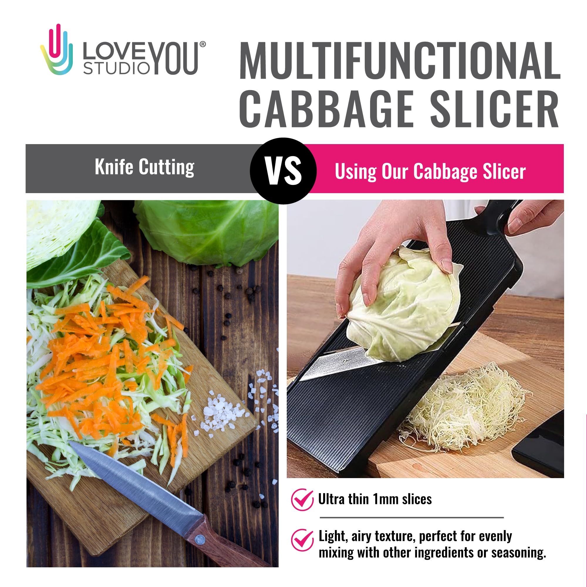 Cabbage Slicer Smart Ultra-Thin Julienne - 0.04 inch Professional Thin Sauerkraut Coleslaw Cutter Japanese Stainless Steel Blade Food Fruit Slicing Shredder