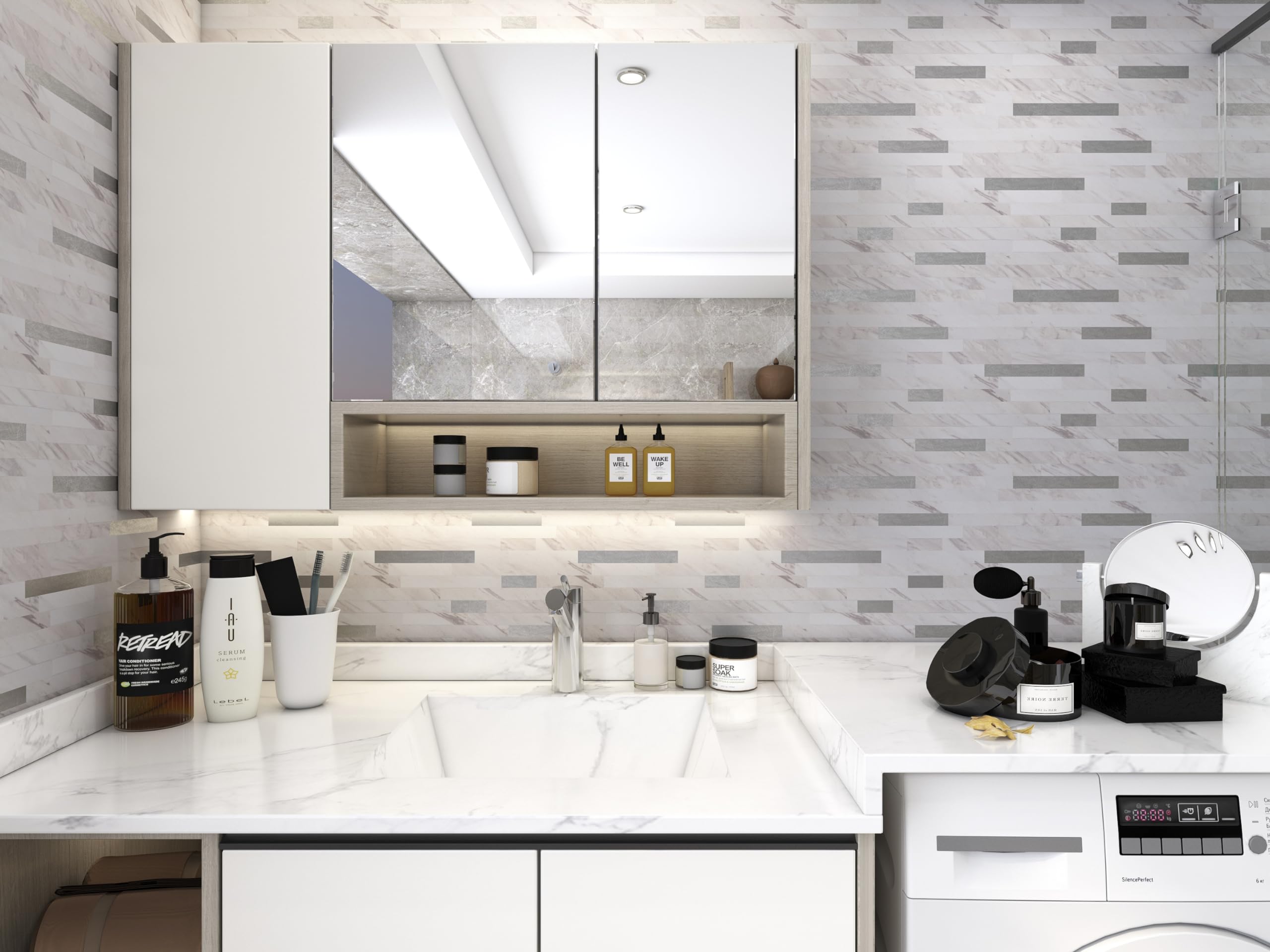 Yipscazo Peel and Stick Wood Metal Tile Backsplash, Stick on Tiles for Backsplash Kitchen Bathroom, Laundry Room, Camper - Image 3