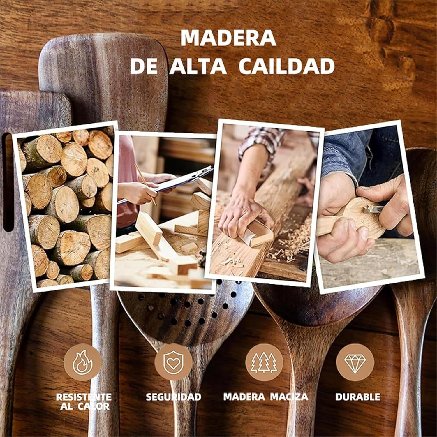 Cooking Utensils Set - Heat Resistant Spatulas, 8 Piece Kitchen Tools for Food Preparation, Premium Wooden Ladle with Comfortable Grip, Culinary Accessory, Multi-Purpose Kit for BBQ and Home Cooking