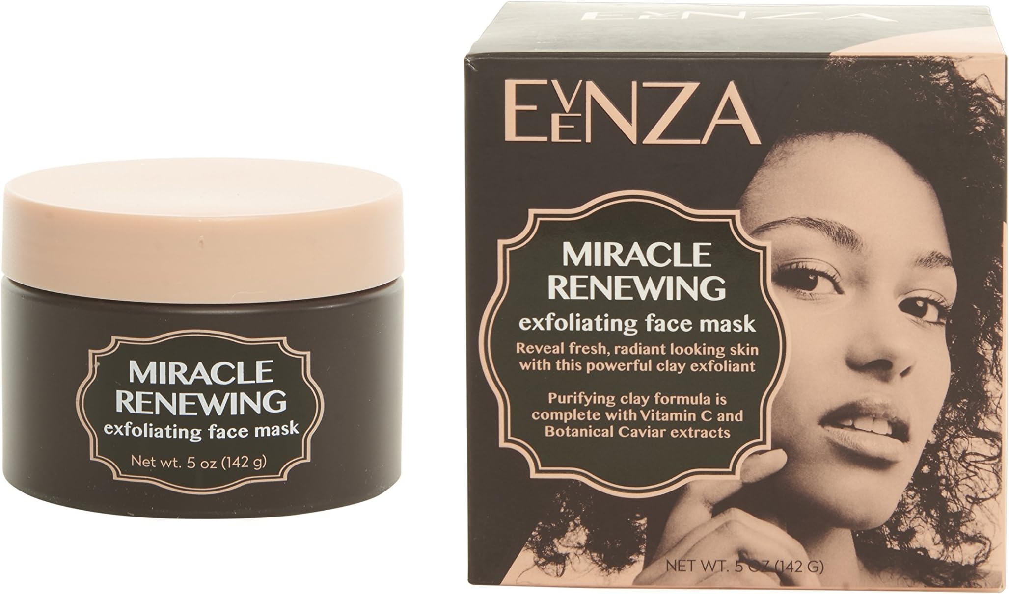 Evenza Miracle Renewing Exfoliating Face Mask for age spots and uneven skin tone. Vitamin C Clay Mask with Argan Oil and Ferulic Acid. Large 5oz jar.