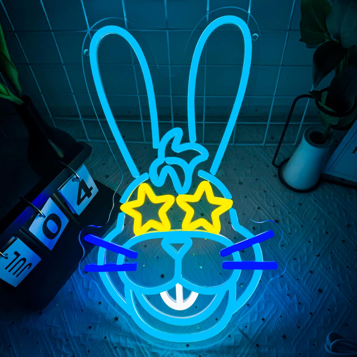 Anime Cartoon Bonnie Rabbit Neon Signs for Wall Decor,Dimmable Cartoon Bunny Neon Light,USB Powered Game Sign for Bedroom Gaming Room Man Cave Bar Birthday Gifts(10 * 16.1in) Blue