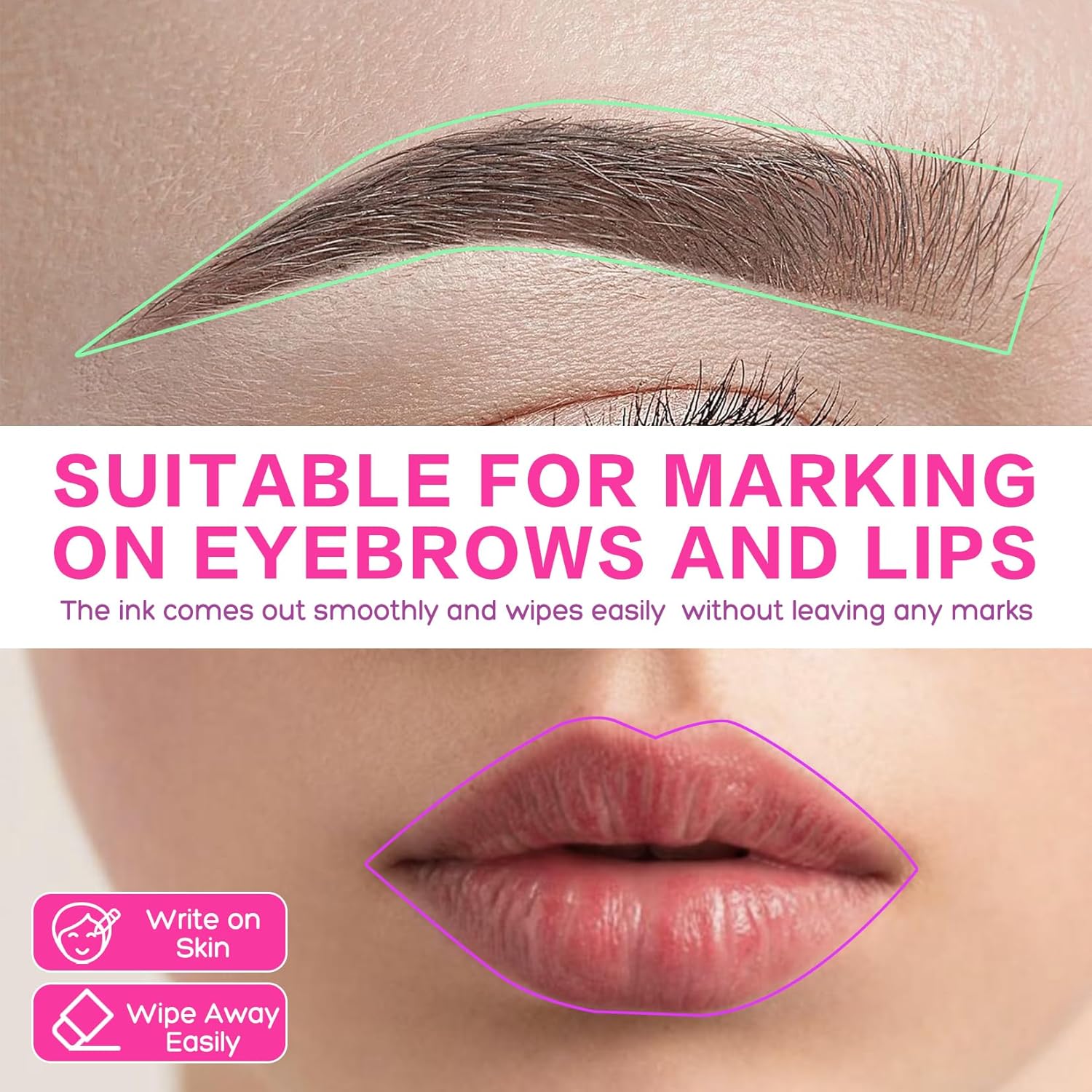眉マッピングペン - 3色の眉と唇の位置決めツール、マイクロブレードマーカー、パーマネントメイクアップポジションマークジェル