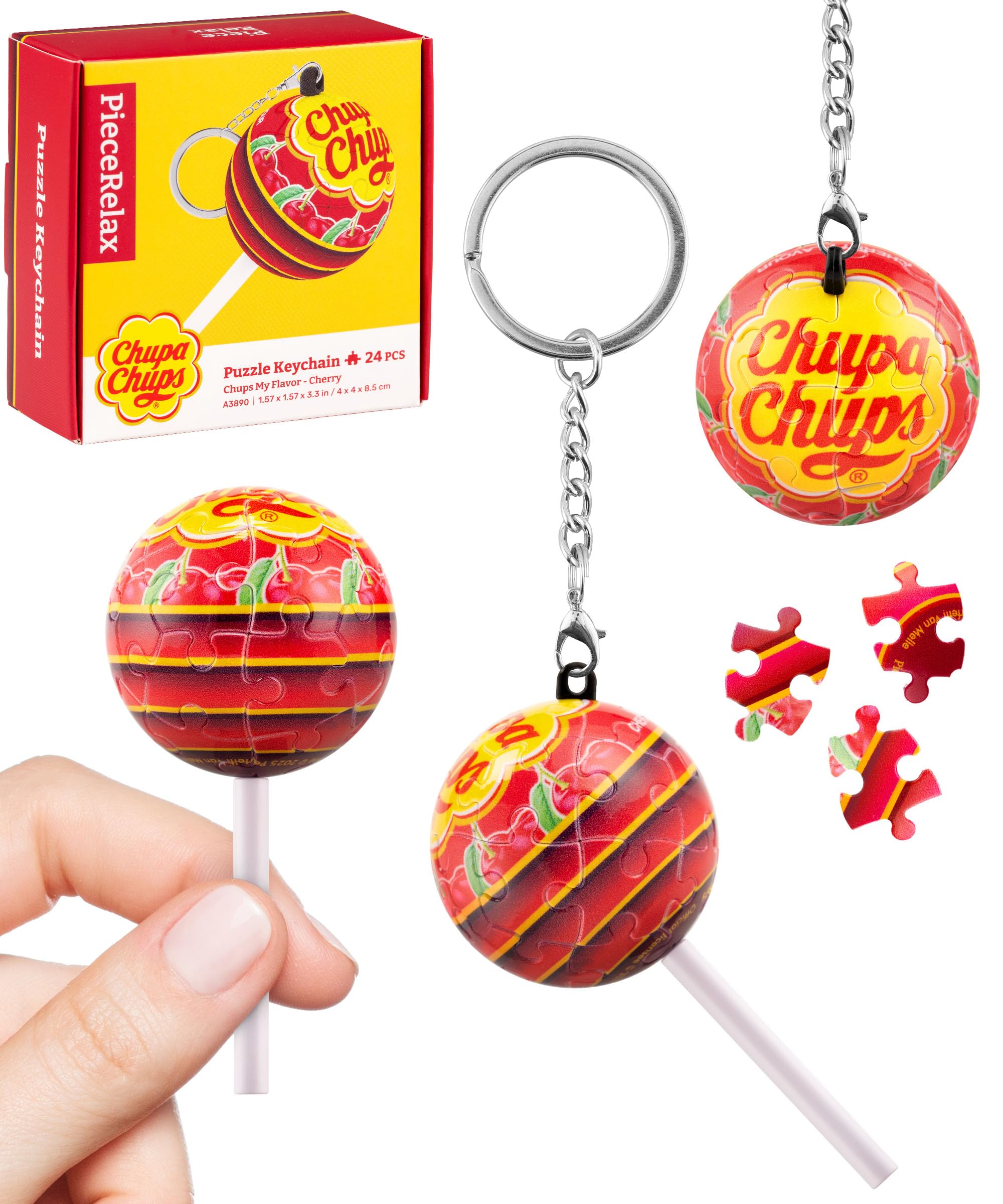 Chupa Chups X PieceRelax 3D Puzzle Keychain 24 Plastic Pieces for Adults - Chups My Flavor - Cherry - Portable Key Ring, Accessories, Bag Charms, Purse Charms, Unique Gifts for Puzzle Lovers [A3890]