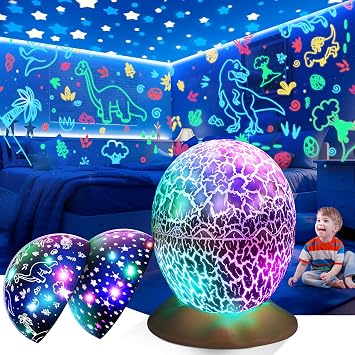 Dinosaur Toys for Kids Age 3-12 Dinosaurs Egg Night Light Gifts for Boys 3 4 5 6 7 8 9 Year Old 2-in-1 Dino & Star Projector with 360 Rotation Timer for Boy Ages 3-5 Birthday Gift Decor