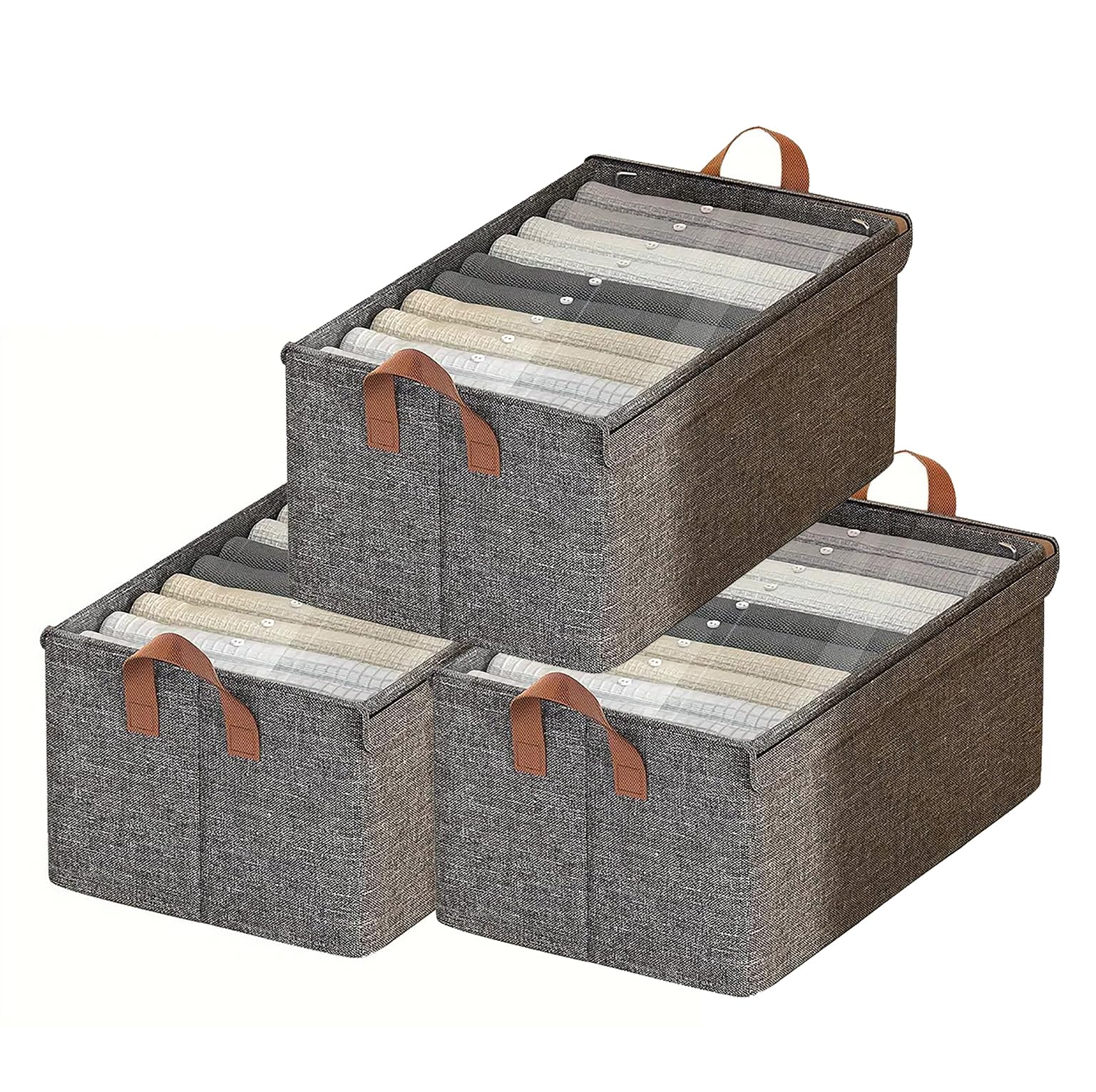 House of QuirkHouse of Quirk Durable Linen Closet Organizers and Foldable Flip Storage Baskets, Rectangle Storage Boxes for Pants, Shirt, Sweaters, Bra Panty, Socks (Pack 3, Dark Grey), Clothing