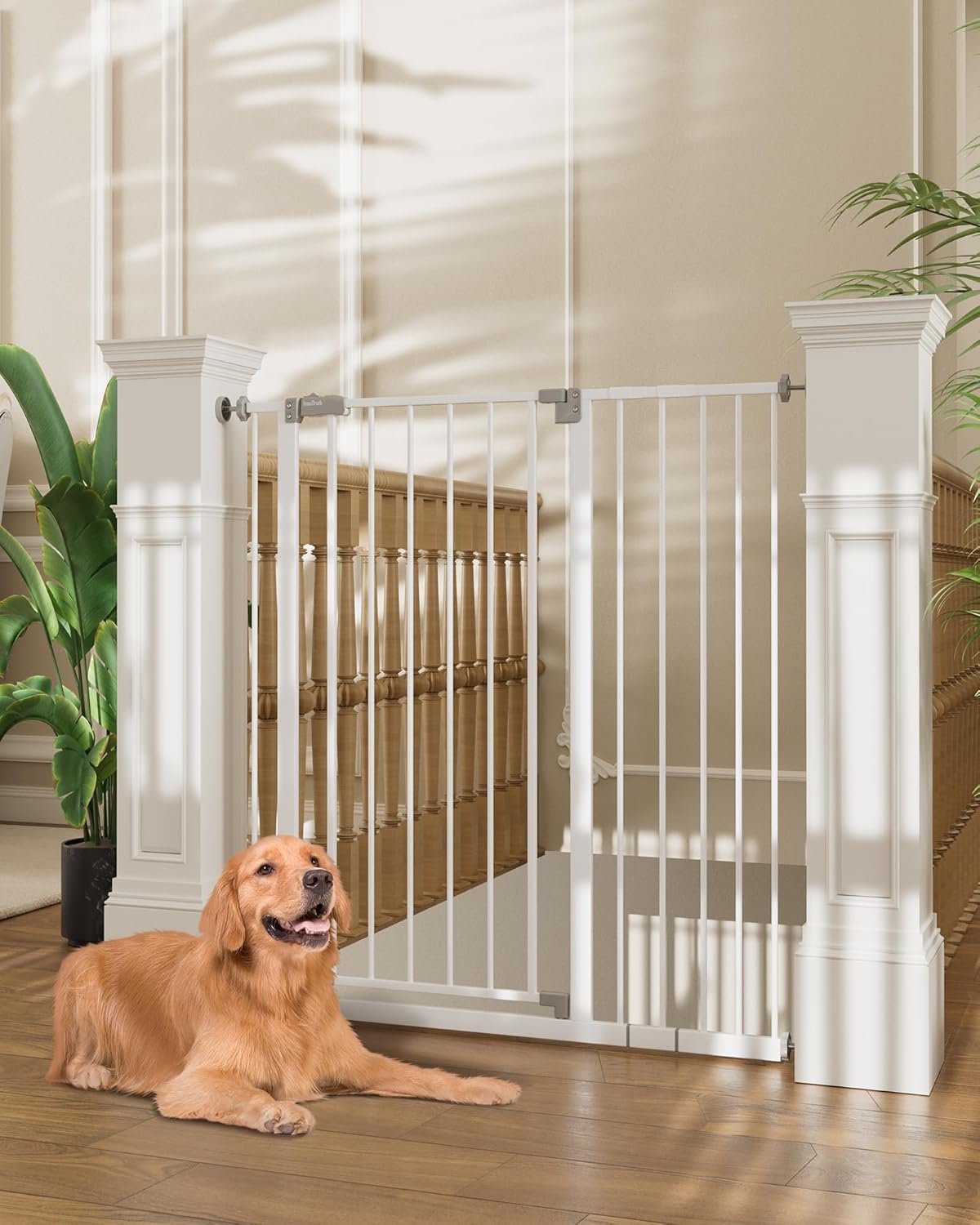 InnoTruth 36" Extra Tall Baby Gate for Stairs, 28.9-42.1" Dog Gates for Doorways One-Hand Opening, Easy Walk Thru Dual Lock Dog Gates for The House, Hallways, Bedrooms, Easy Install Kid Gate,White White 28.9-42.1" W x 36" H