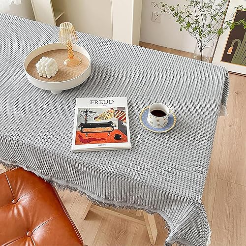 Miniatura 2 de NM&DMY Tassel Tablecloth Cotton Linen Weave Table Cover Premium Japanese Table Cloth Indoor Outdoor Tabletop Decor Dust-Proof Table Linens-Grey